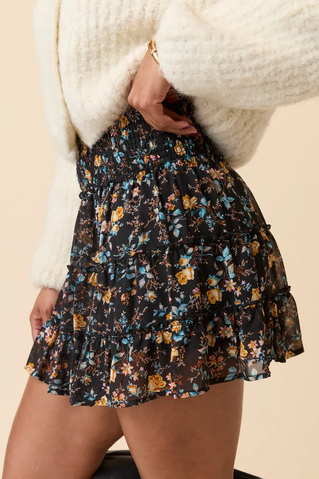 Timeless Piece Through The Garden Black Multi Floral Skort