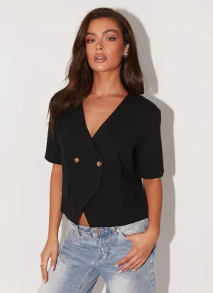 Hacienda Linen Short Sleeve Blazer - Black Modern Fit Enhanced Edge Binding