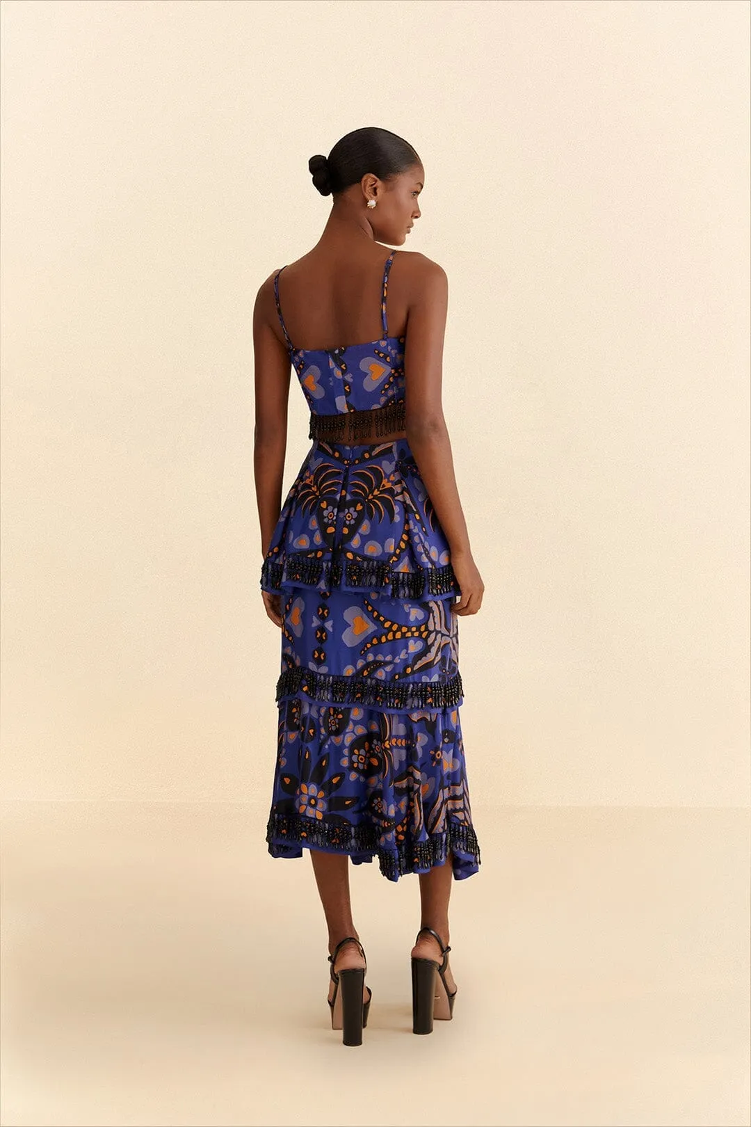 Comfort Waistline Midi length Blue Martina Scarf Beaded Midi Skirt