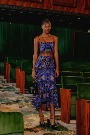 Natural Mood Classic Fit Blue Martina Scarf Beaded Midi Skirt