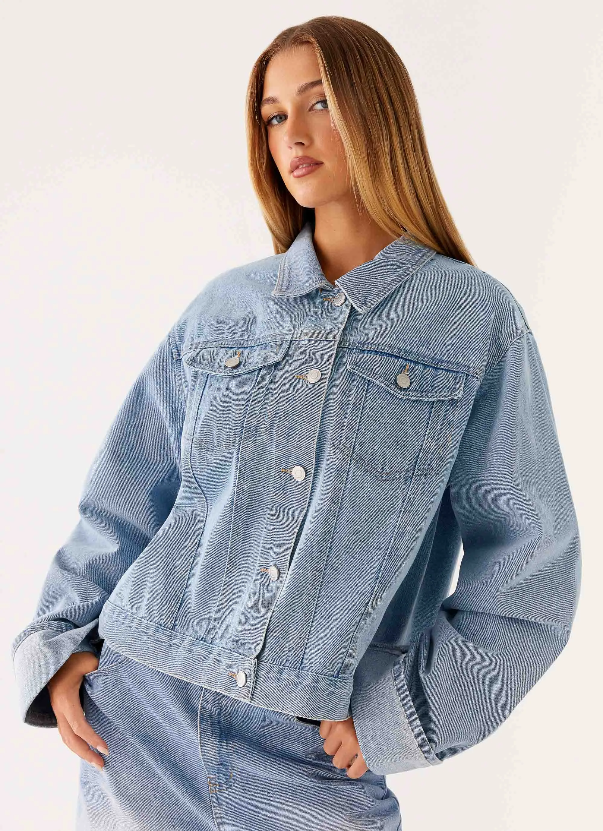 Back Again Oversized Denim Jacket - Light Wash Blue Smart Casual Piece Outdoor Adventure Wear