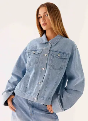 Back Again Oversized Denim Jacket - Light Wash Blue Smart Casual Piece Outdoor Adventure Wear