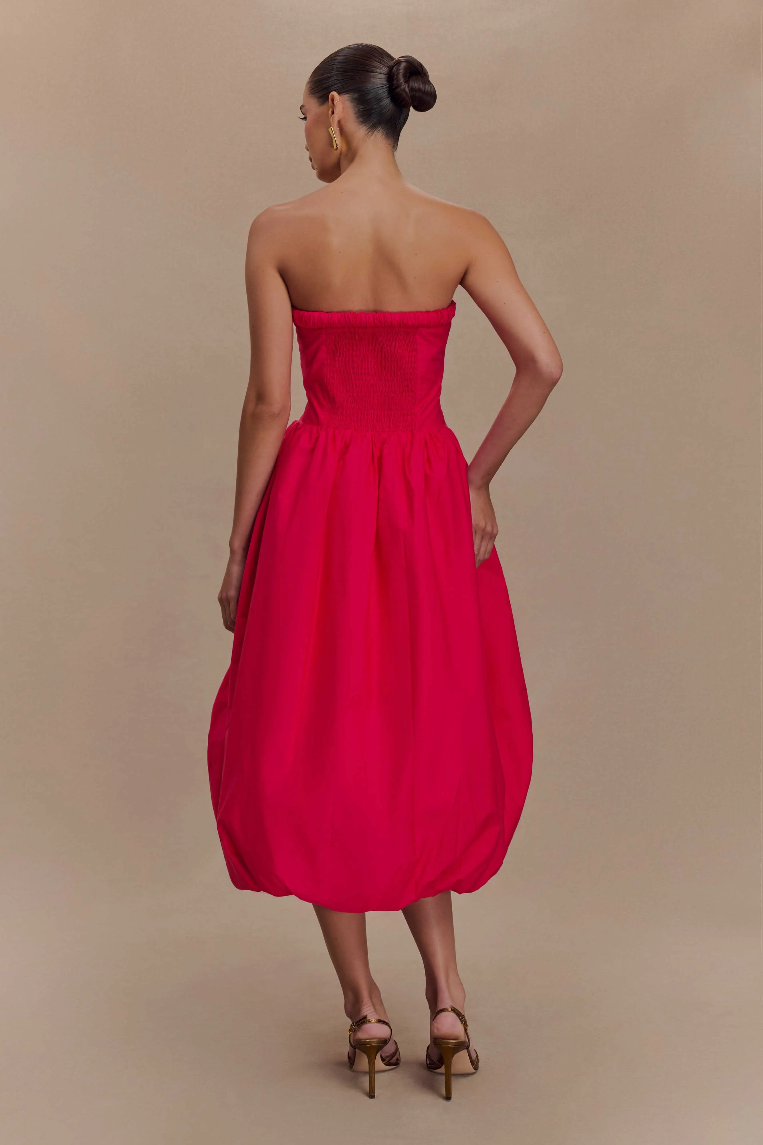 Dulce Puff Midi Dress - Raspberry Quilted-Lining