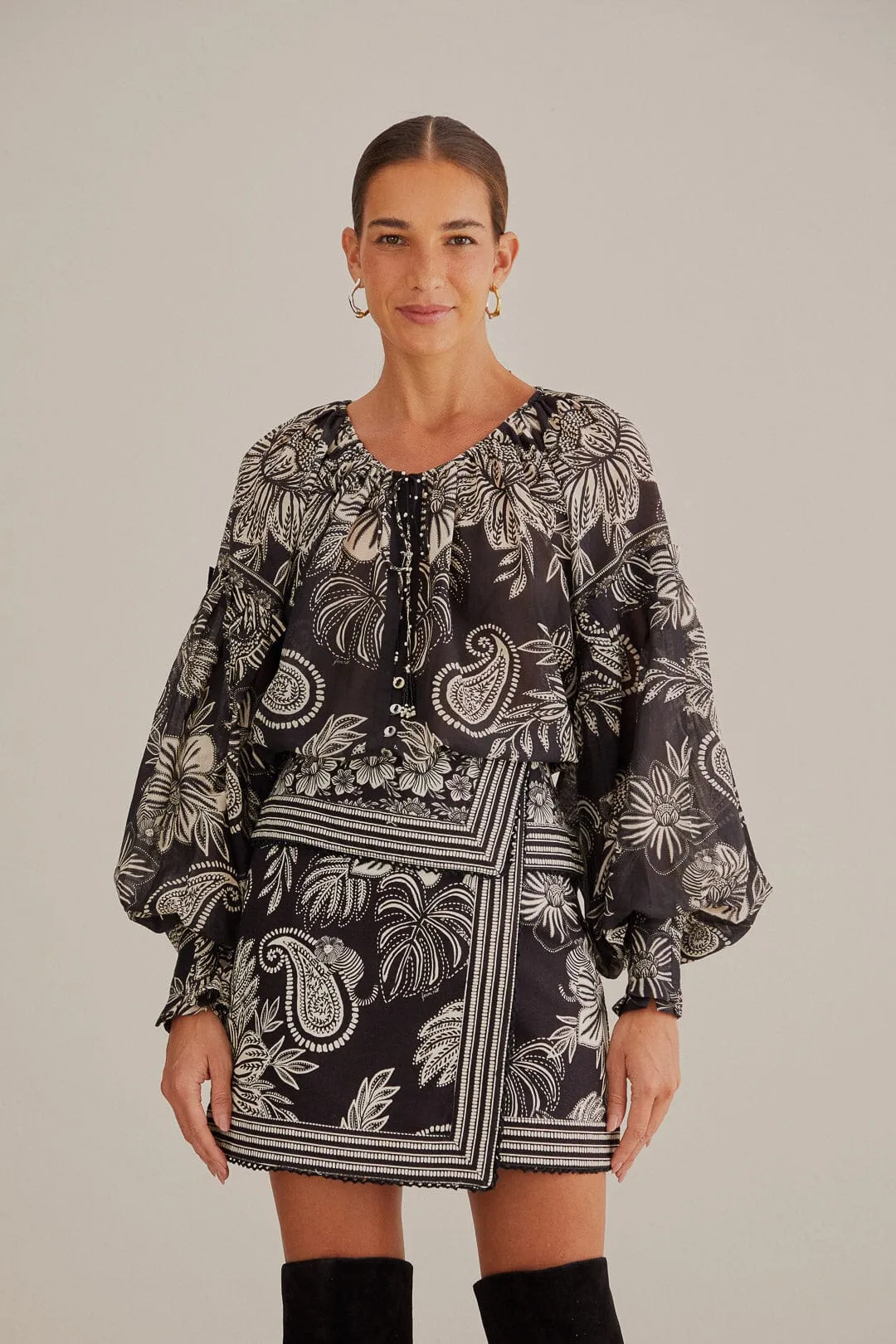 Black Paisley Bloom Mini Skirt Silk Touch Non Irritating Edges