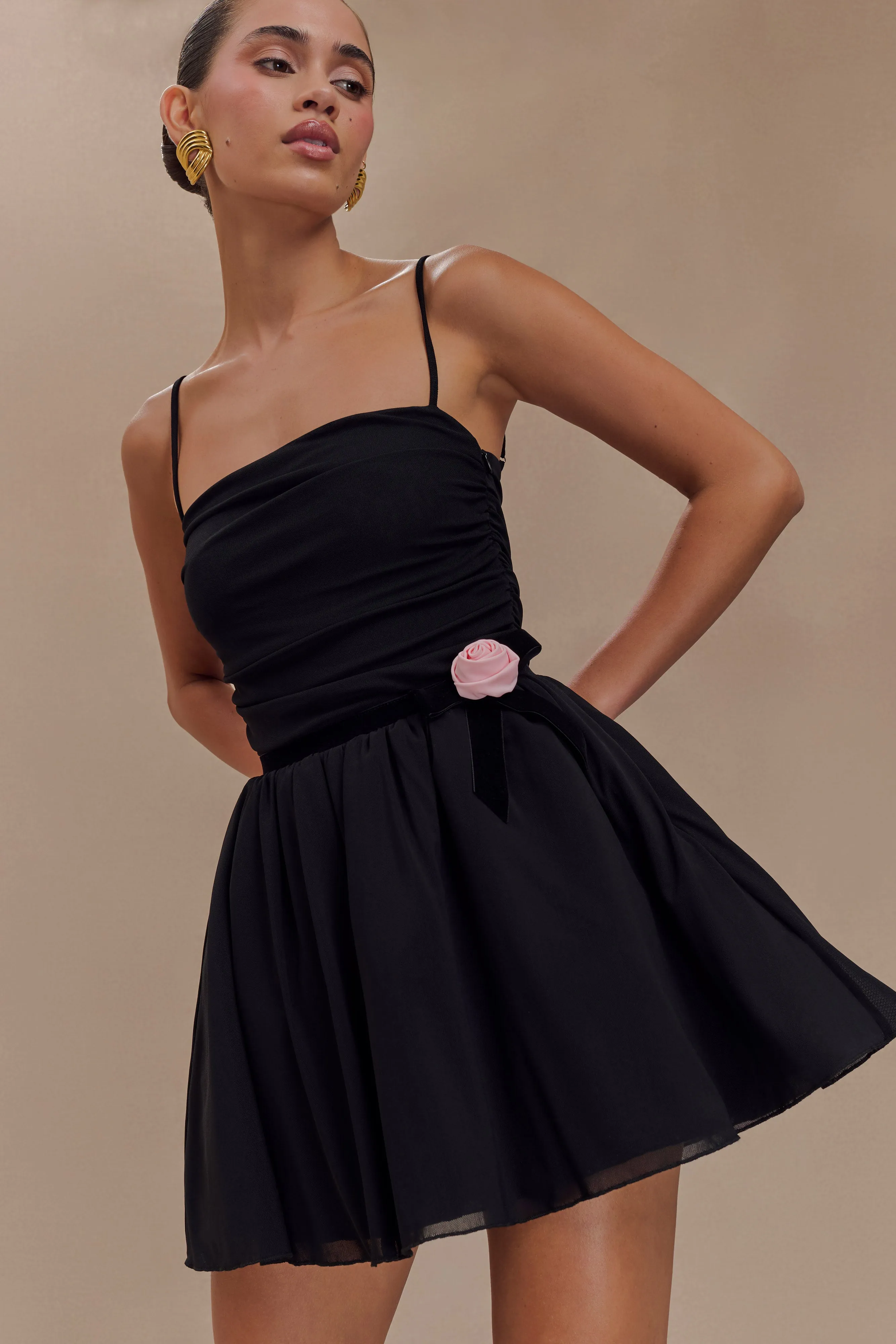 Urban Fit Mischa Mesh Mini Dress With Flower - Black