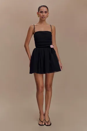 Classic Layers Fitted Base Mischa Mesh Mini Dress With Flower - Black