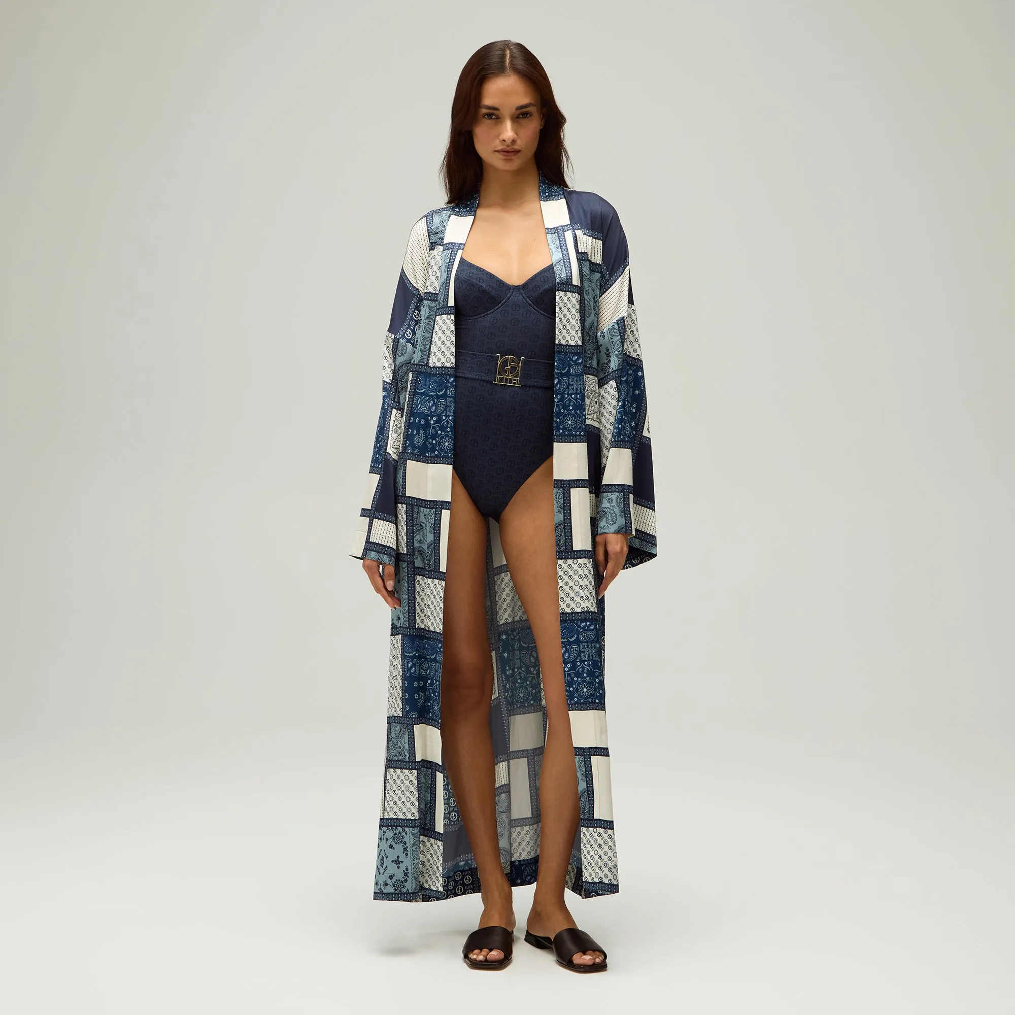 Rugged Style Effortless Travel Wear Giorgio Armani & Kith Women Hammered Silk Kimono - Nocturnal