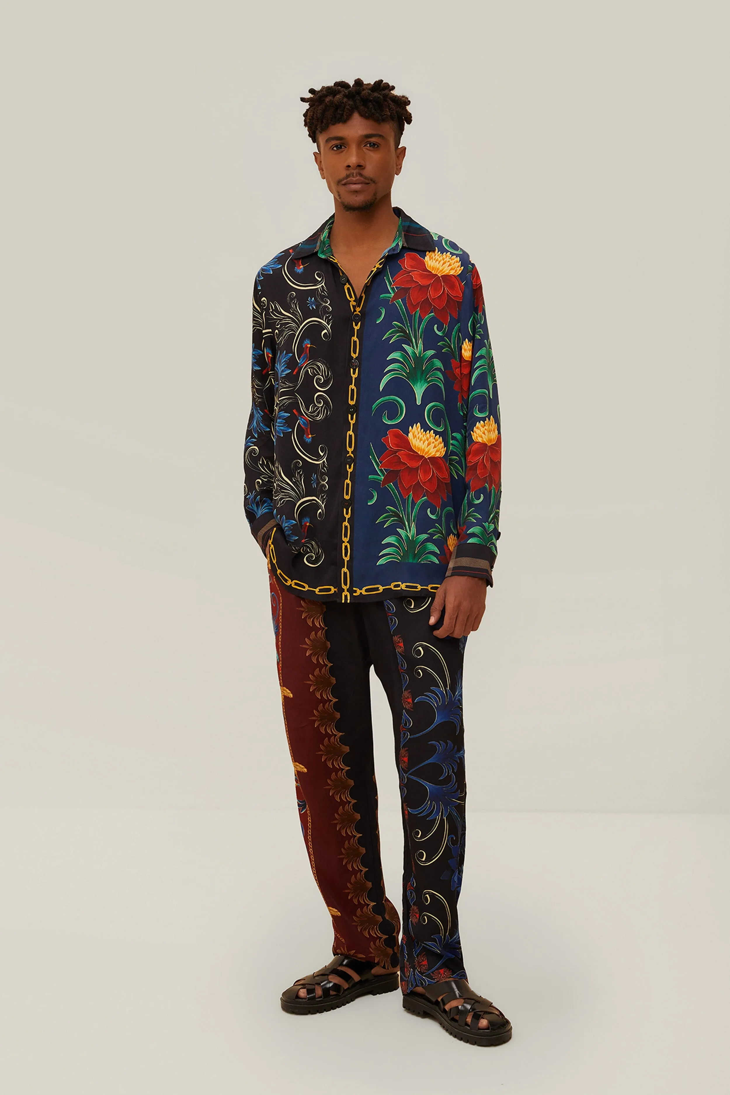 Black Mixed Arabesque Scarves Pants Chilly Weather Comfort