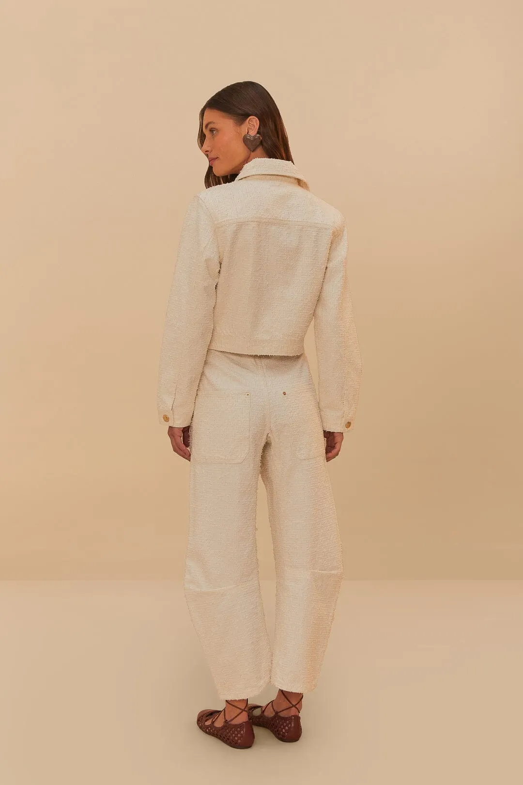 Recyclable Fabric Blend Off-White Twill Laser Carpenter Pants