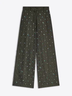 Bold Waistband Stretch Material Embellished wide leg pants