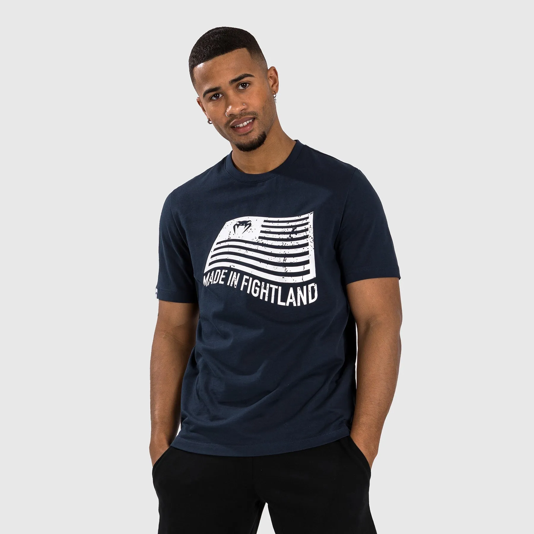 Venum Made in Fightland T-Shirt - Navy Blue/White Flexible Comfort