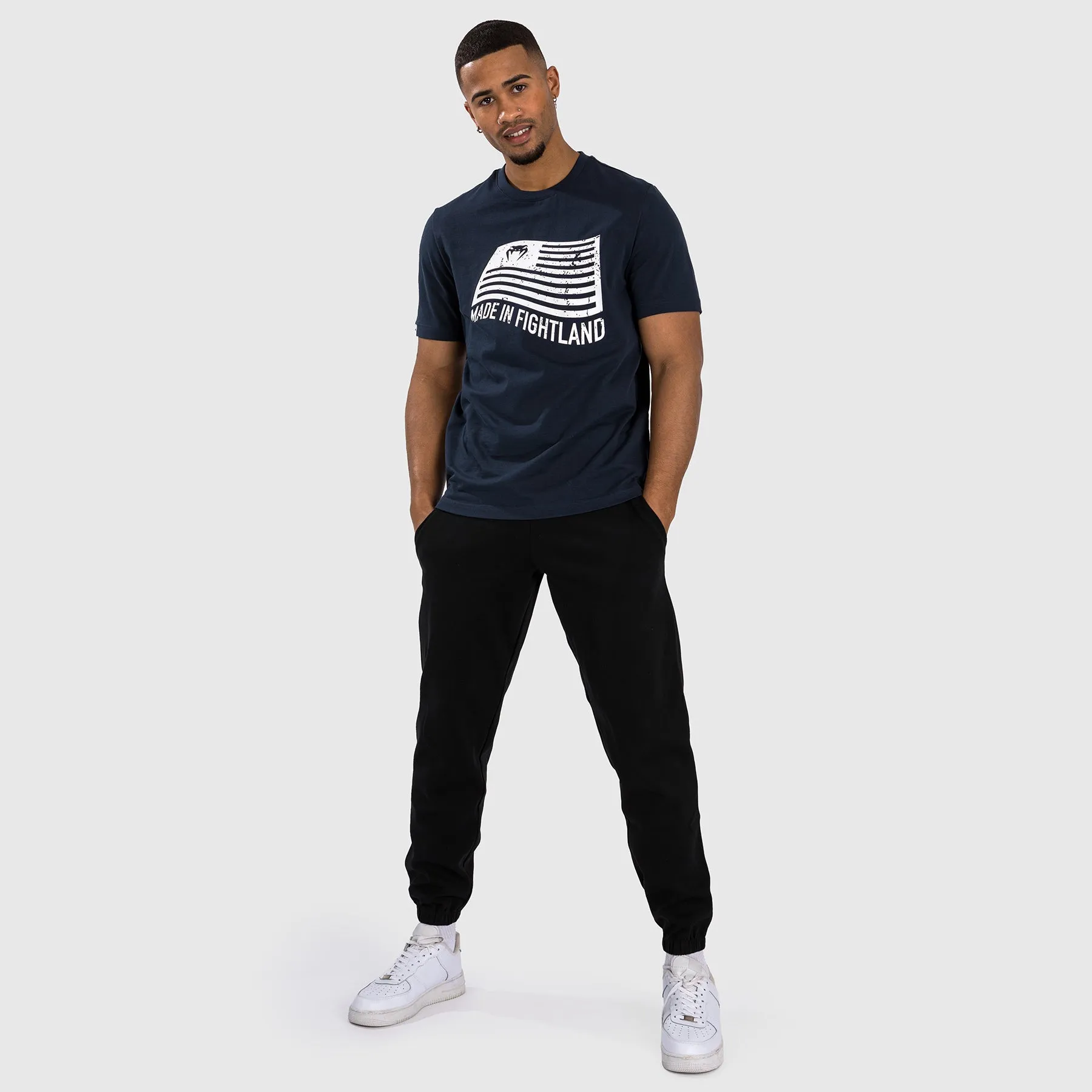 Venum Made in Fightland T-Shirt - Navy Blue/White FadeResistant Coating Casual Mode