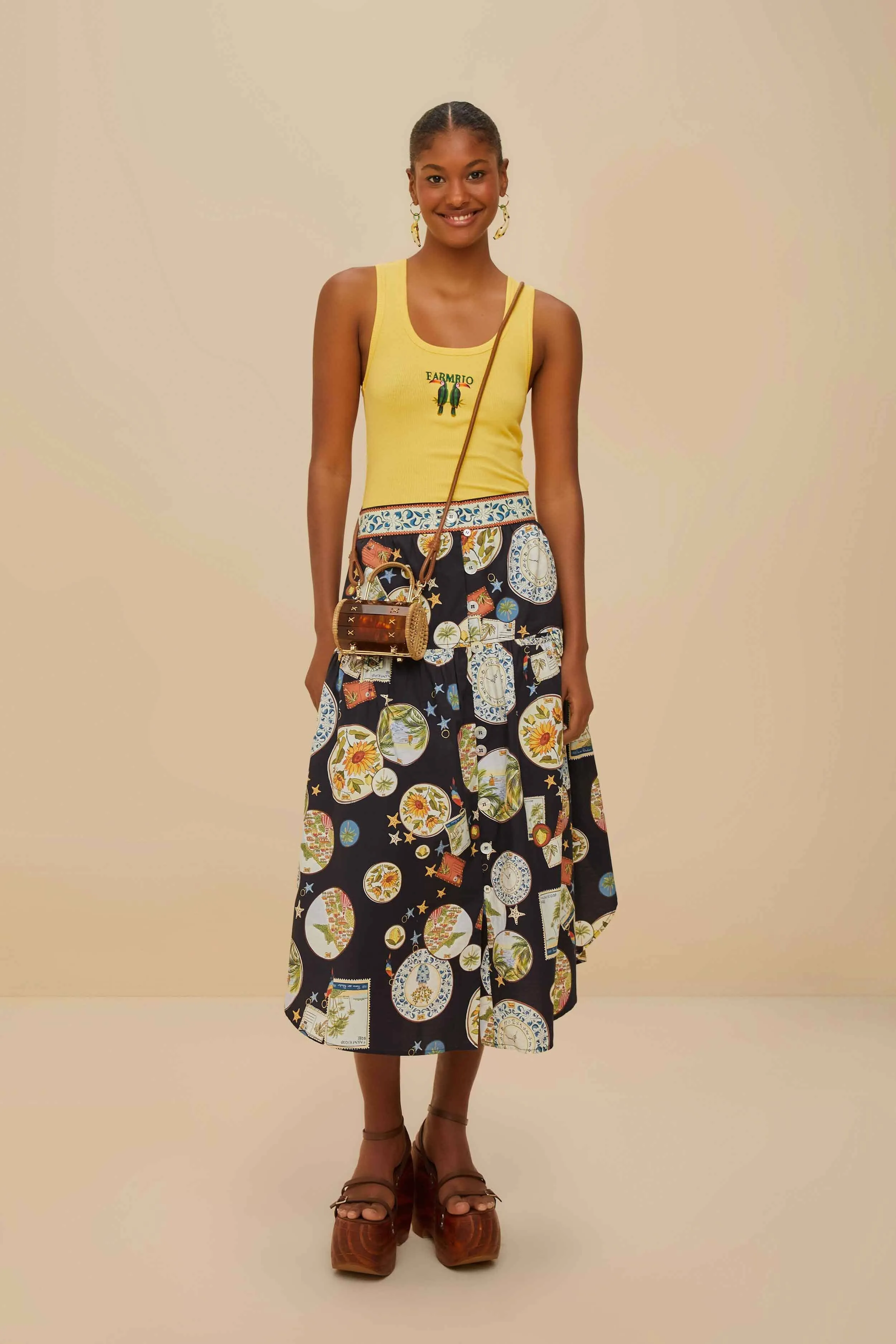 Yellow Farmrio Toucan Organic Cotton Tank Top FormFitting Cut WaterRepellent Finish