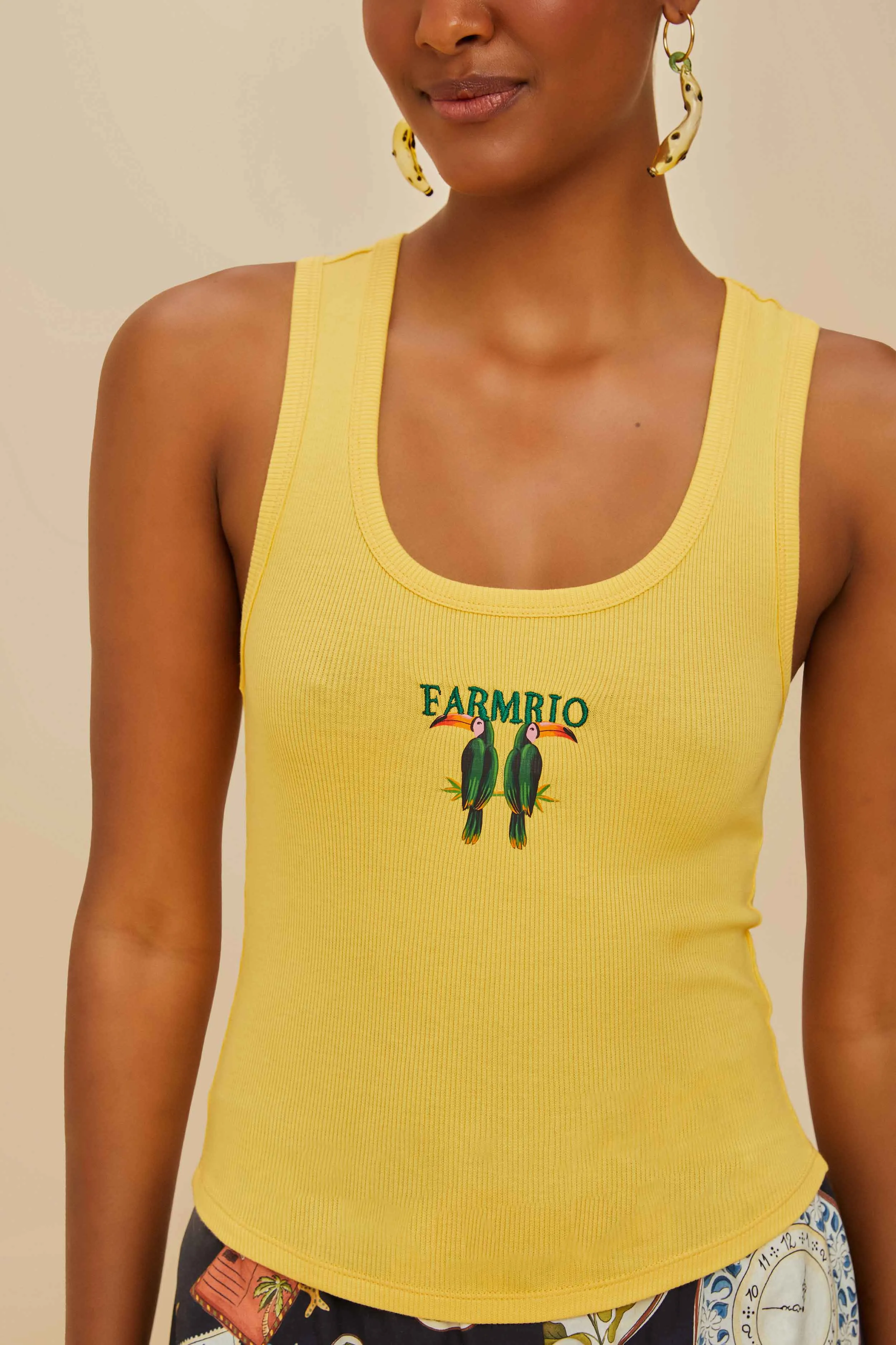 Yellow Farmrio Toucan Organic Cotton Tank Top Sprint Fit StainlessZippers