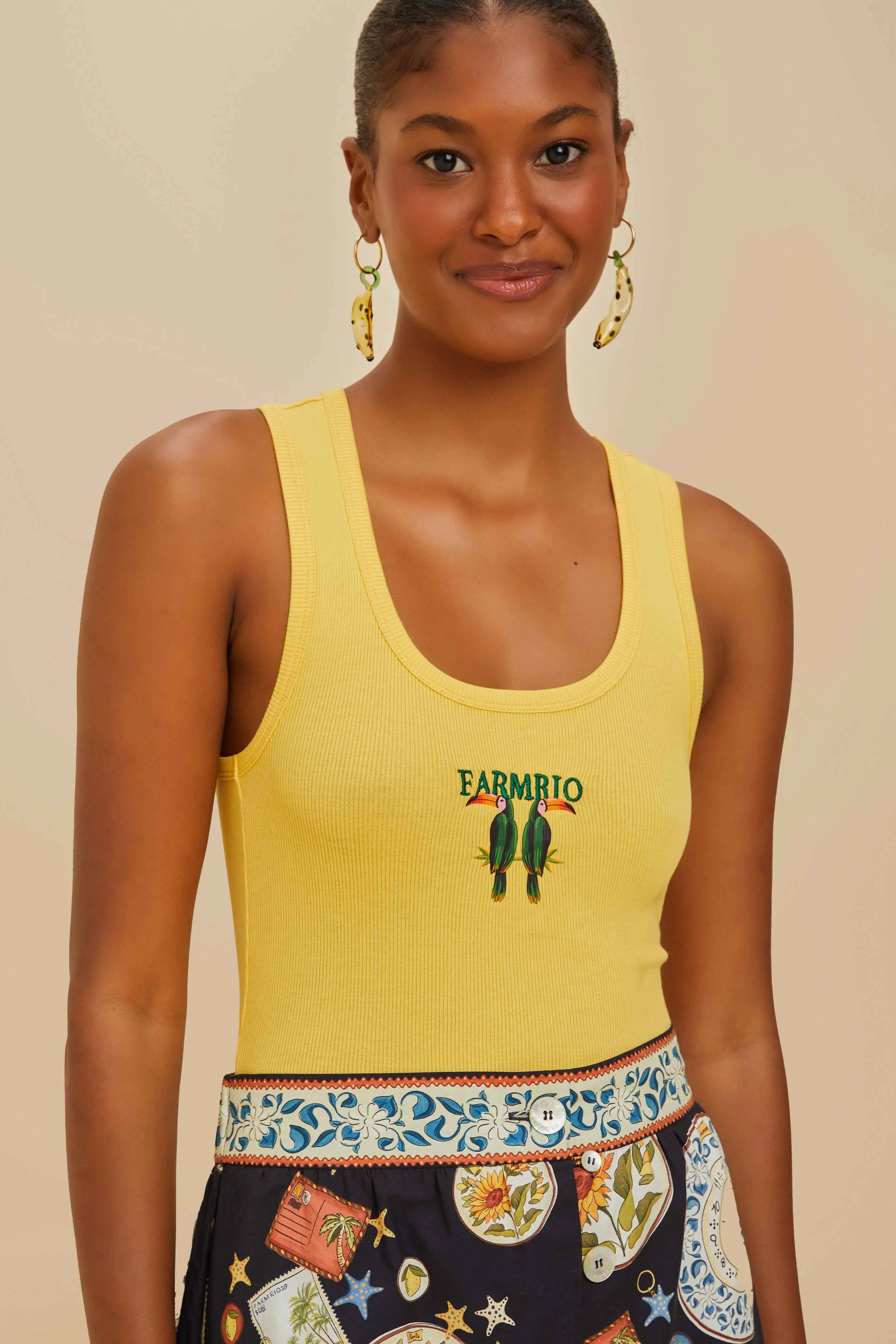 Virtual Fit Yellow Farmrio Toucan Organic Cotton Tank Top
