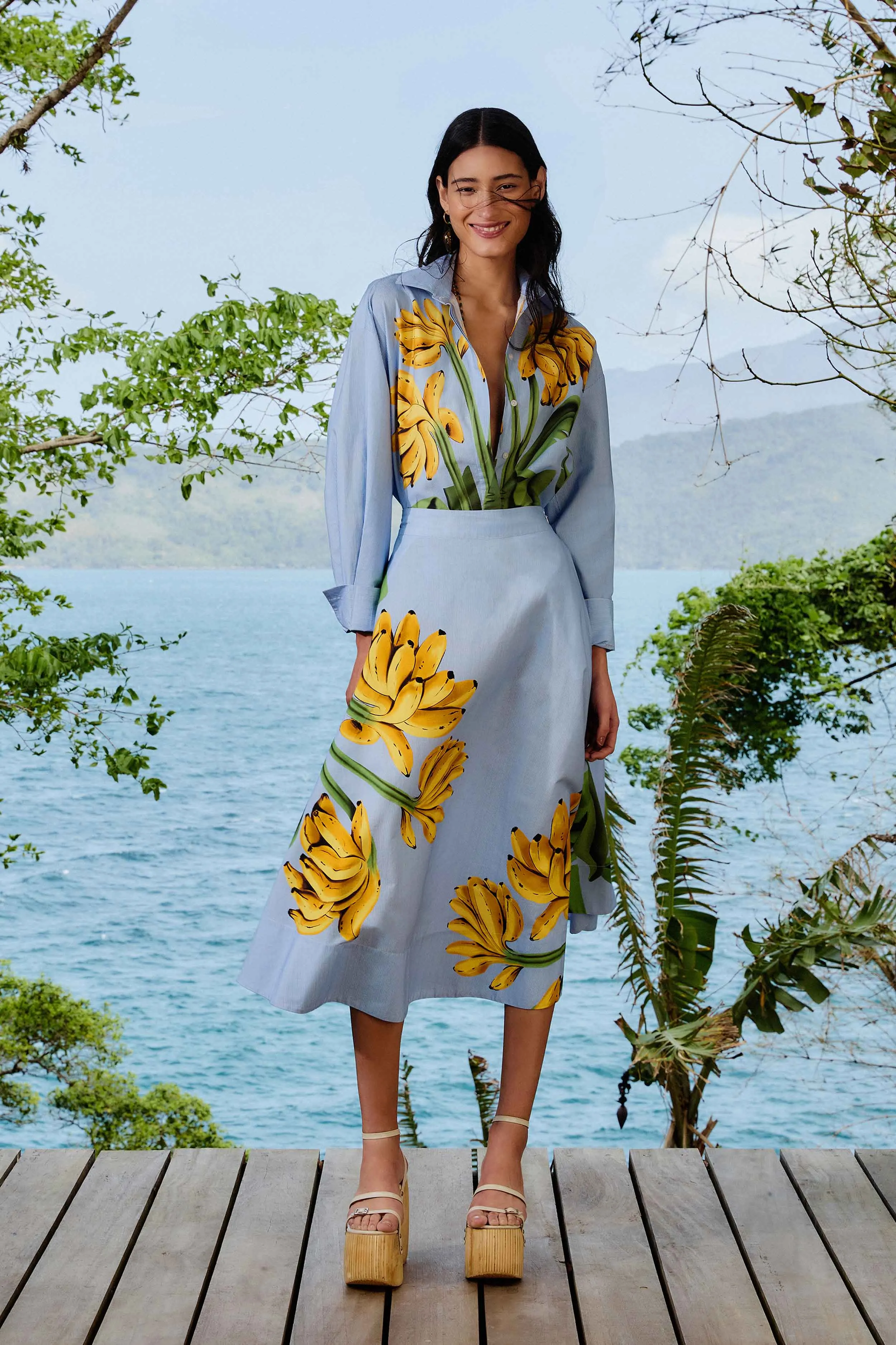 Blue Banana Cocina Striped Midi Skirt Layered Design