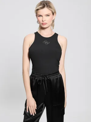 Eco Black Guendalina Tank Top Denim combination Garment Washed Texture