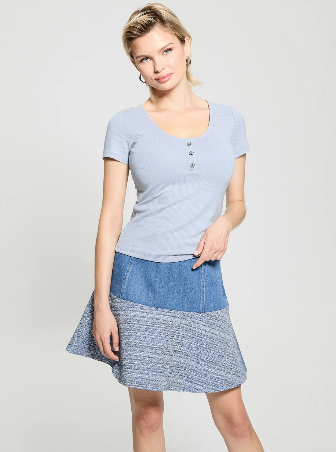 Eco Blue Sandwash Rib Karina T-Shirt Breathable Essentials