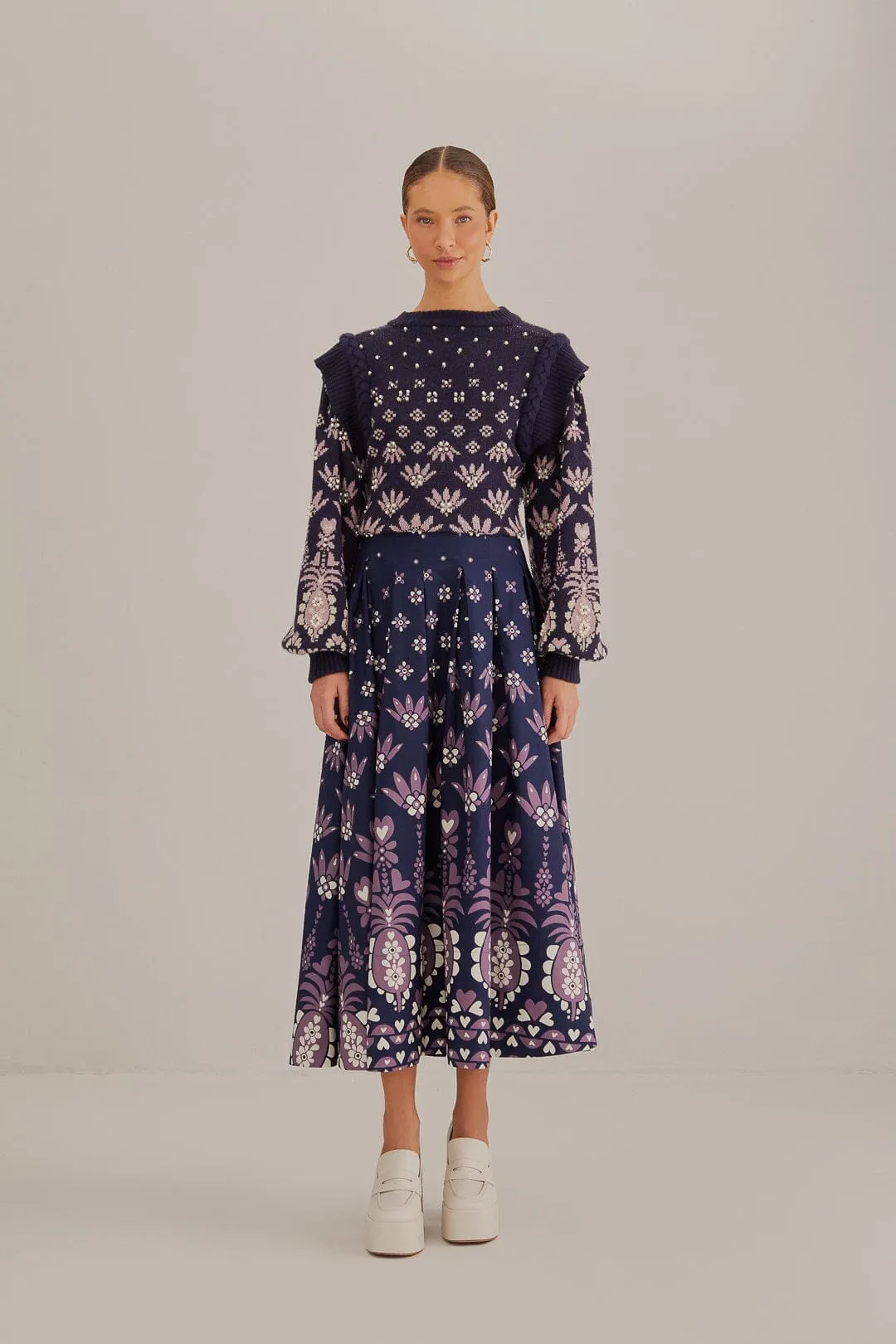 Fashion Style Non Irritating Edges Dark Blue Ainika Martina Midi Skirt