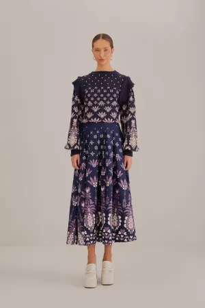 Fashion Style Non Irritating Edges Dark Blue Ainika Martina Midi Skirt