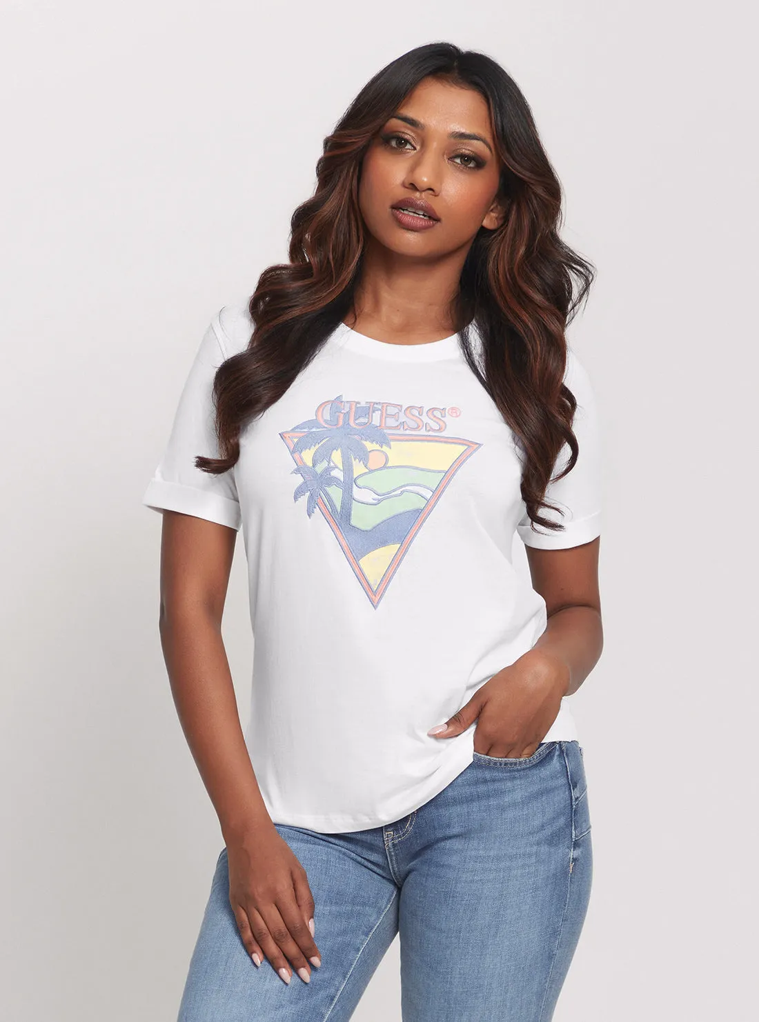 Glossy Look Tagless Comfort Eco White Beach Triangle T-Shirt
