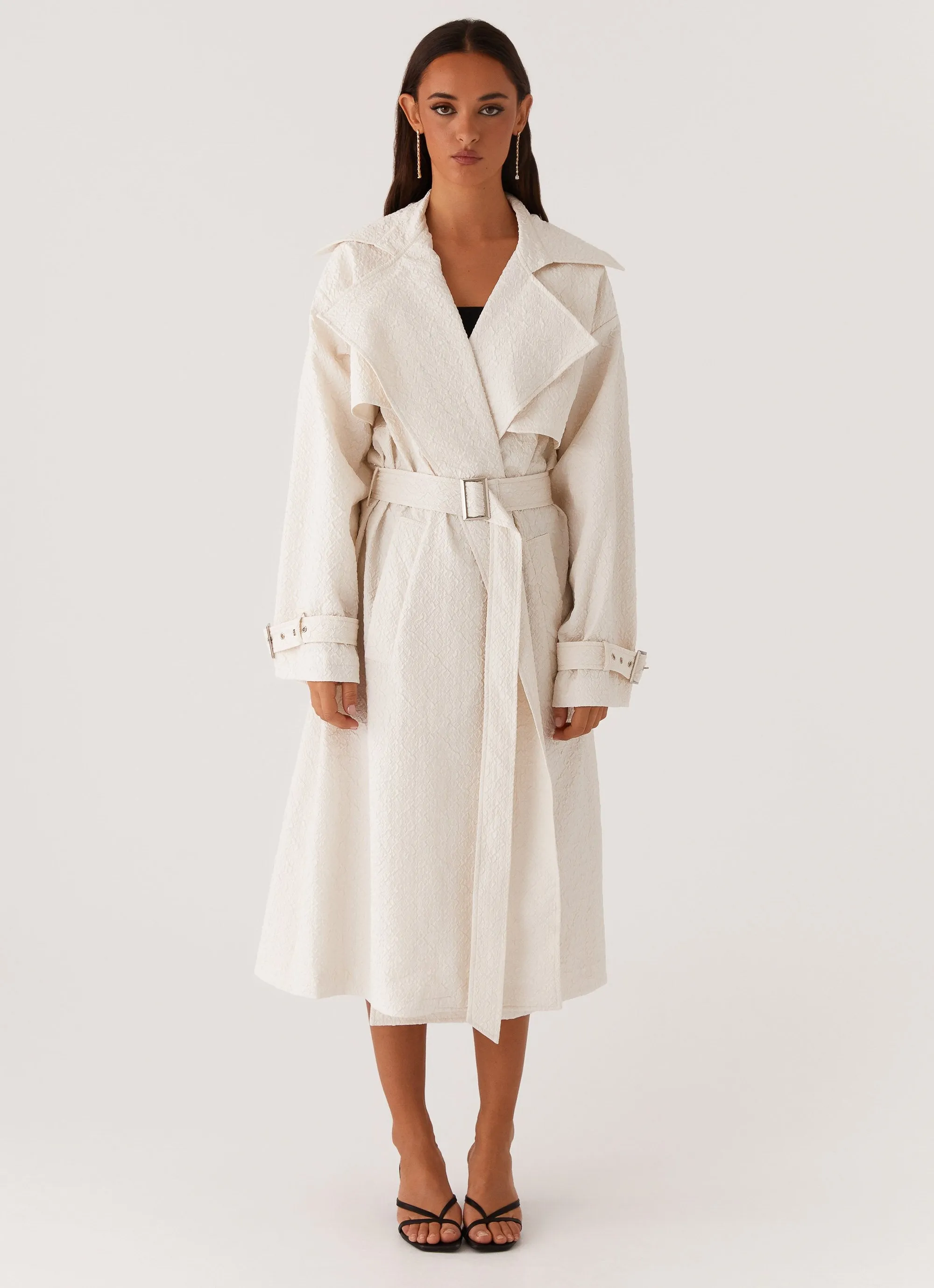 Phoenix Oversized Trench Coat - Ivory Wrinkle Free Material Flexible Cuffs