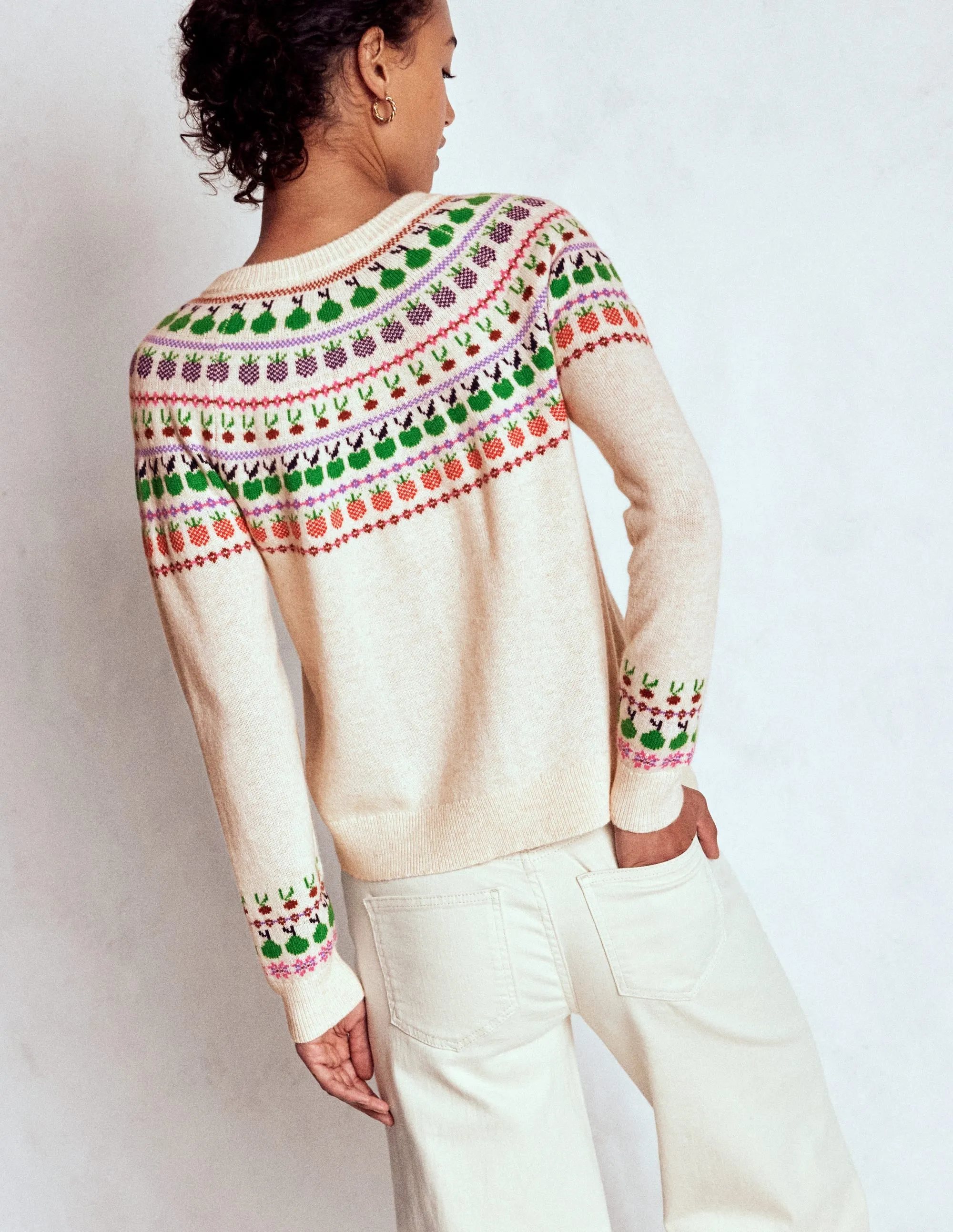 Edie Fair Isle Cardigan-Ecru Marl, Fruit Heat Retention Technology