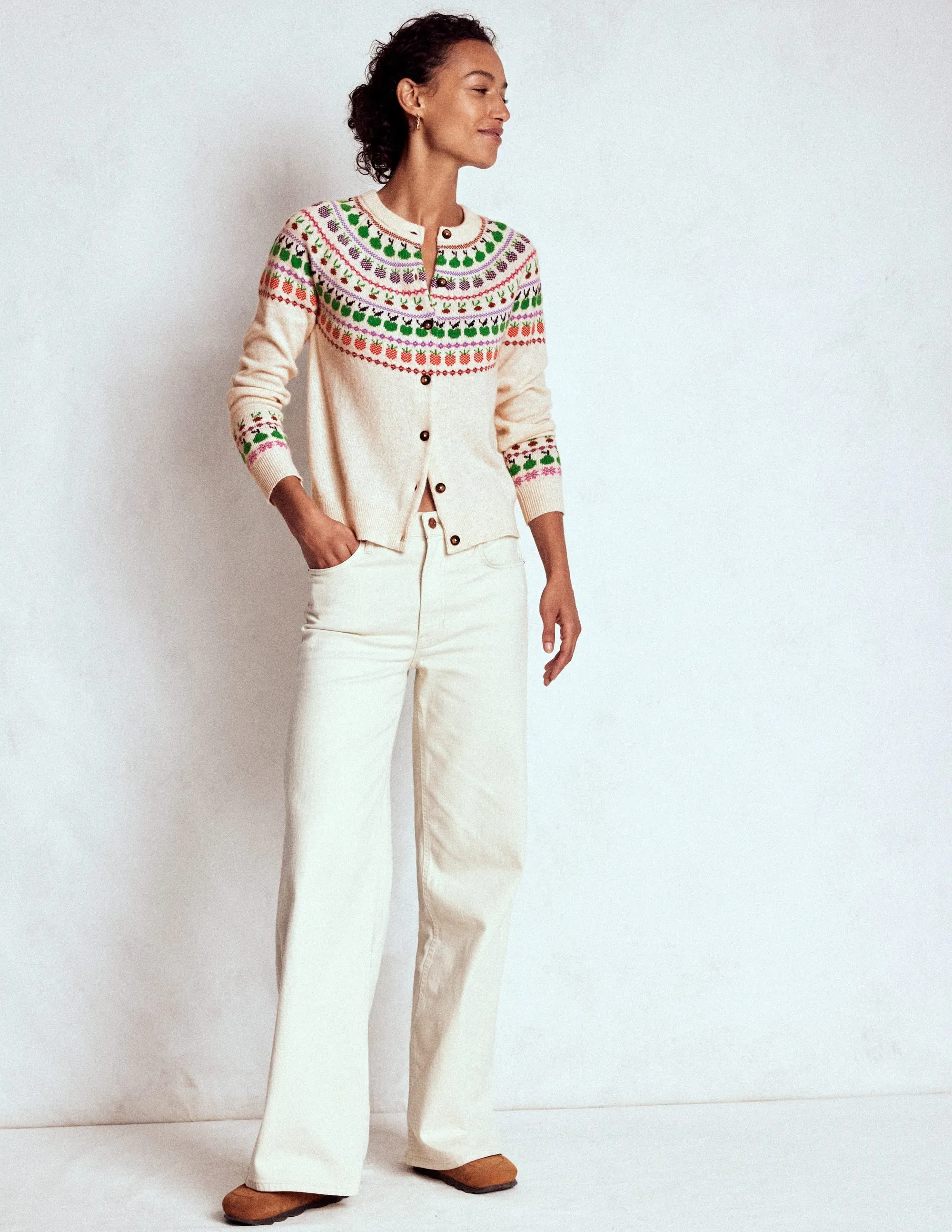 Edie Fair Isle Cardigan-Ecru Marl, Fruit Modern Trend