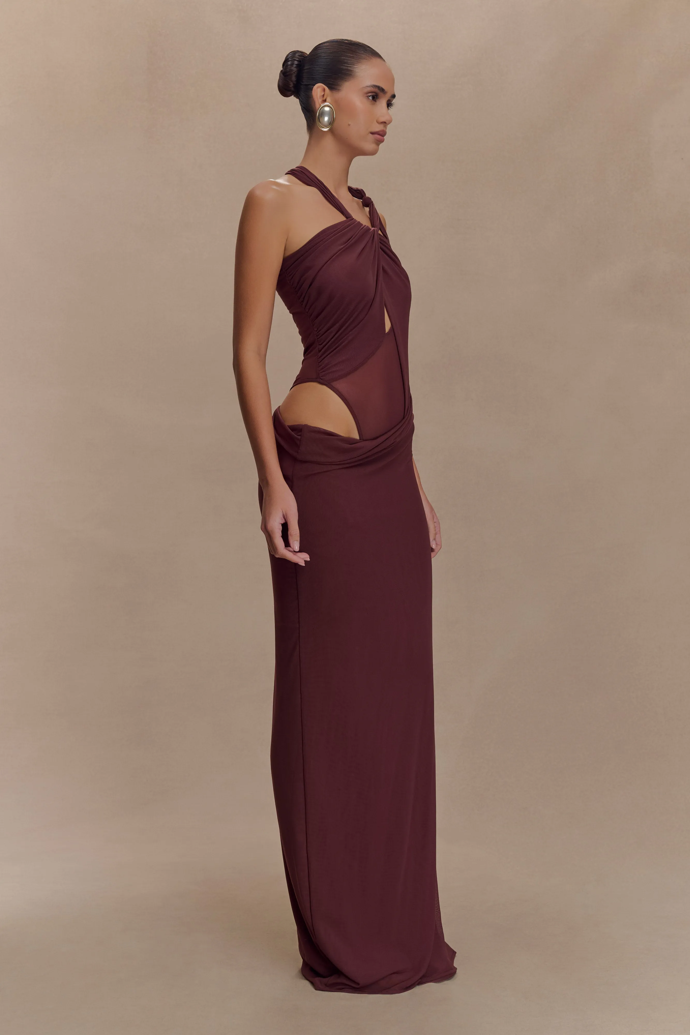 Daily Movement everyday elegance Edwina Knotted Mesh Maxi Dress - Mahogany