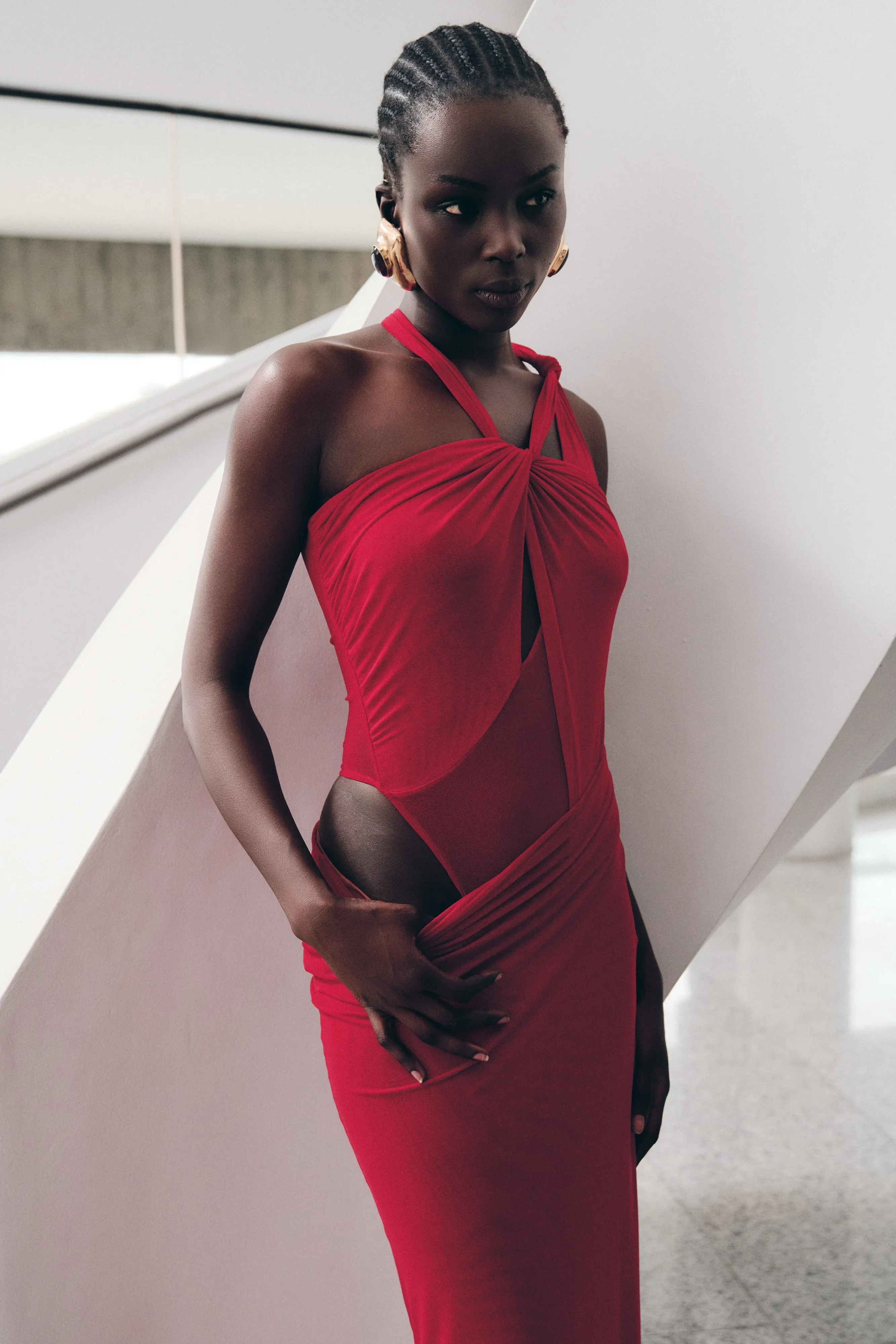 Calm Lines Functional Fit Edwina Knotted Mesh Maxi Dress - Red