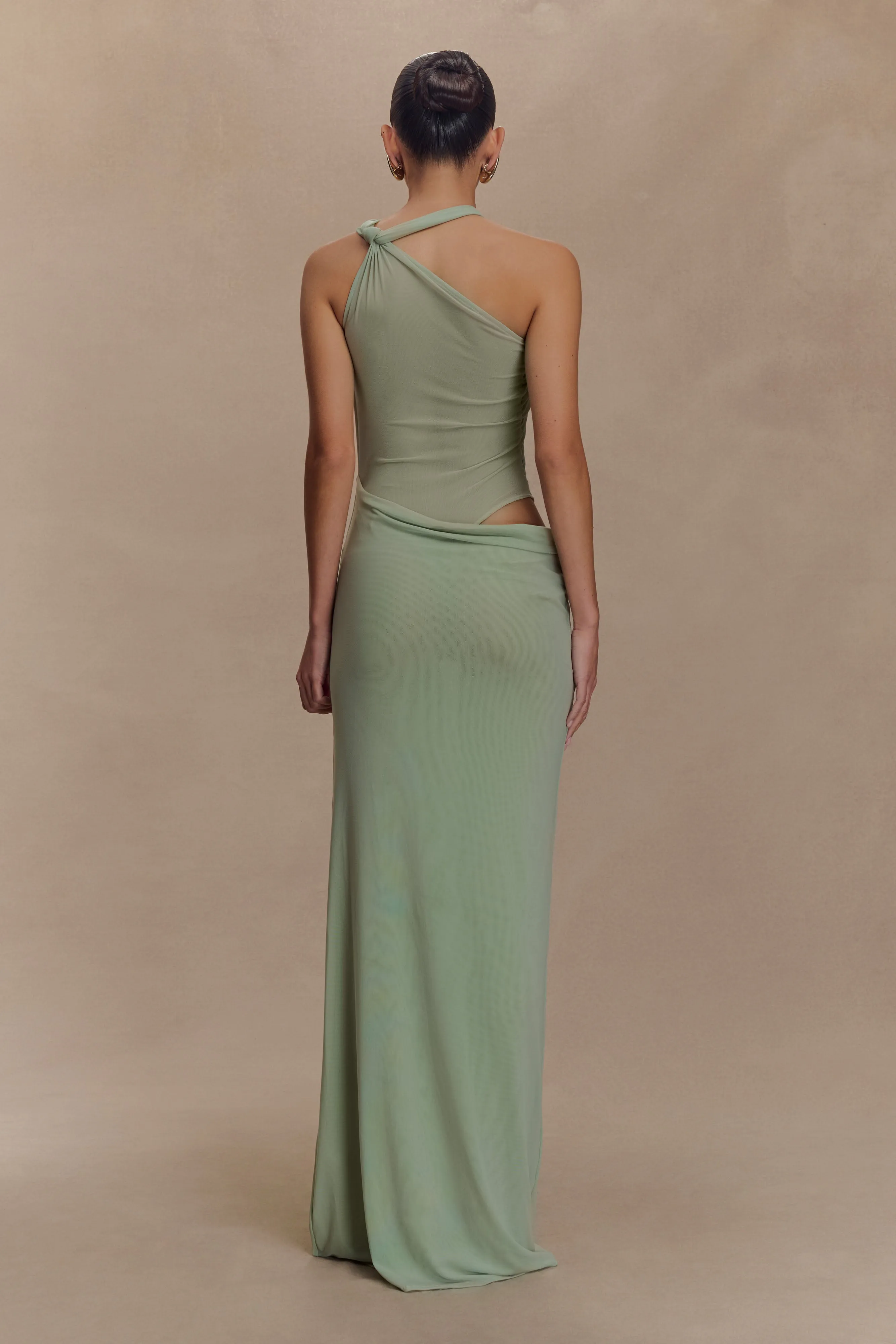 Shine Finish Timeless Edge Edwina Knotted Mesh Maxi Dress - Sage