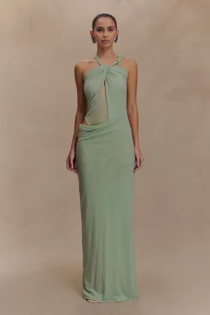 Edwina Knotted Mesh Maxi Dress - Sage Ethically-Made