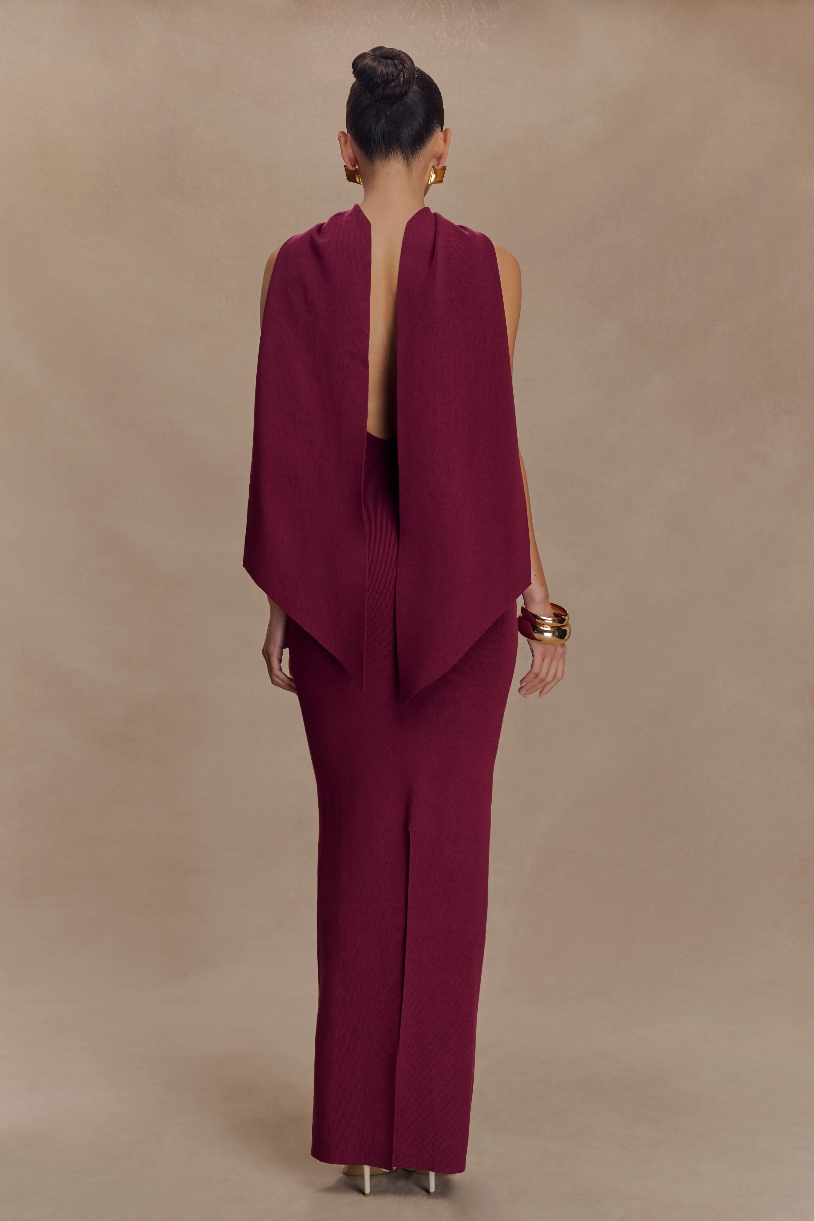 Darby Knit Scarf Maxi Dress - Merlot Effortless Look Festival-Ready