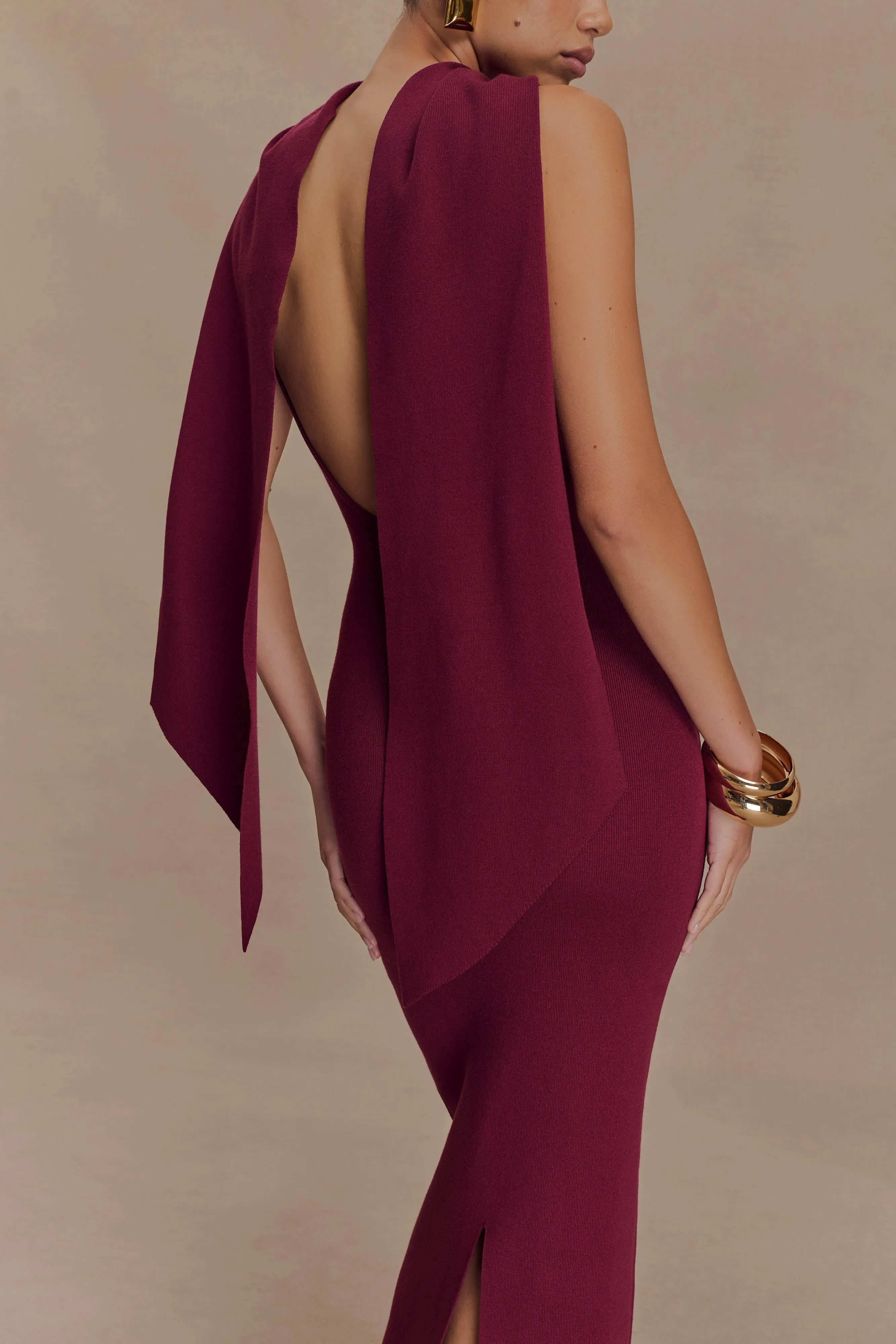 Playful Cut Darby Knit Scarf Maxi Dress - Merlot