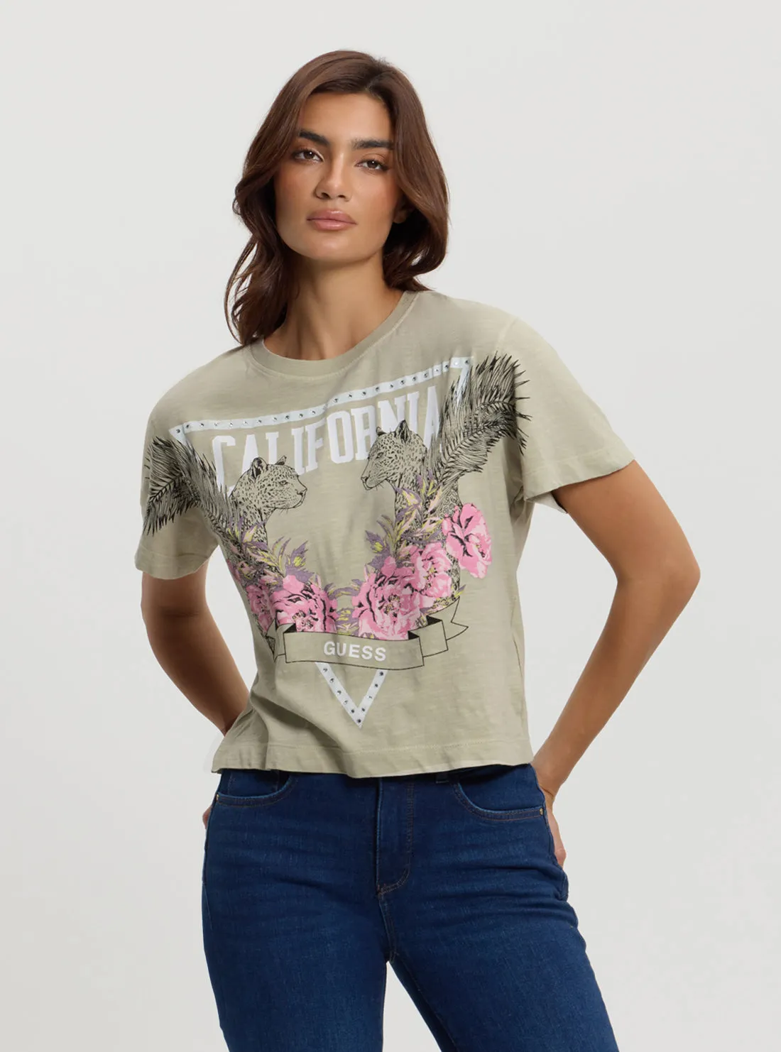 Casual Performance Fit Green California Print T-Shirt