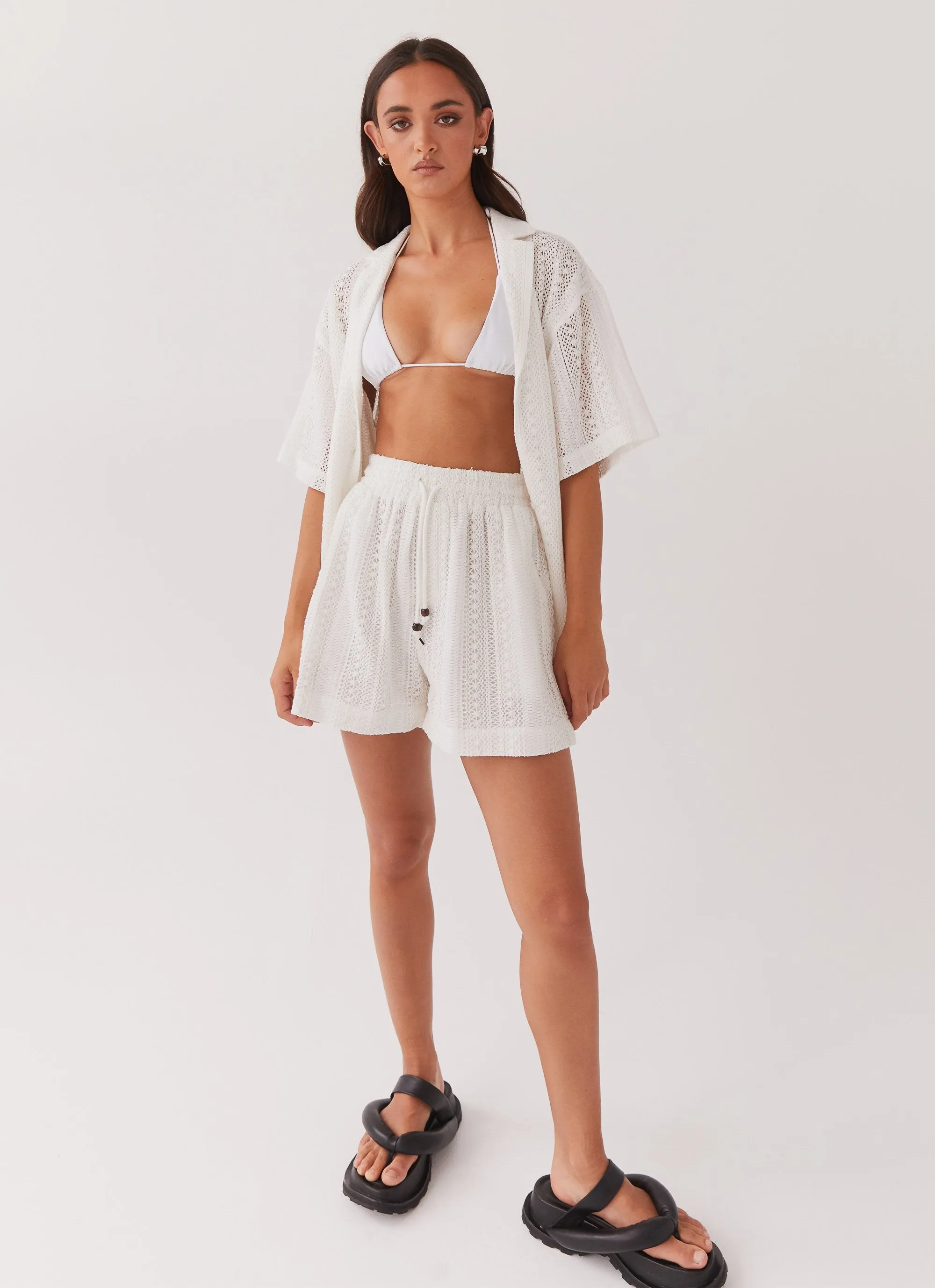 Sun Catcher Knit Shorts - Ivory Trendy Mood Linen blend