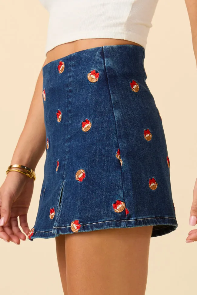 My Favorite Dark Wash Football Embroidery Skort SALE Slip Resistant Waistband