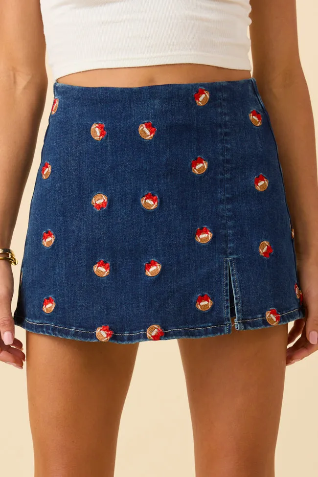 Ethically Made My Favorite Dark Wash Football Embroidery Skort SALE