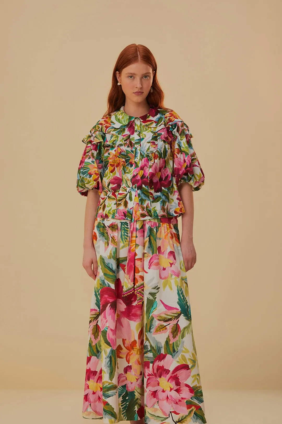 Off-White Painted Flowers Maxi Skirt Sophisticated Mood Wrinkle Resistant Finish