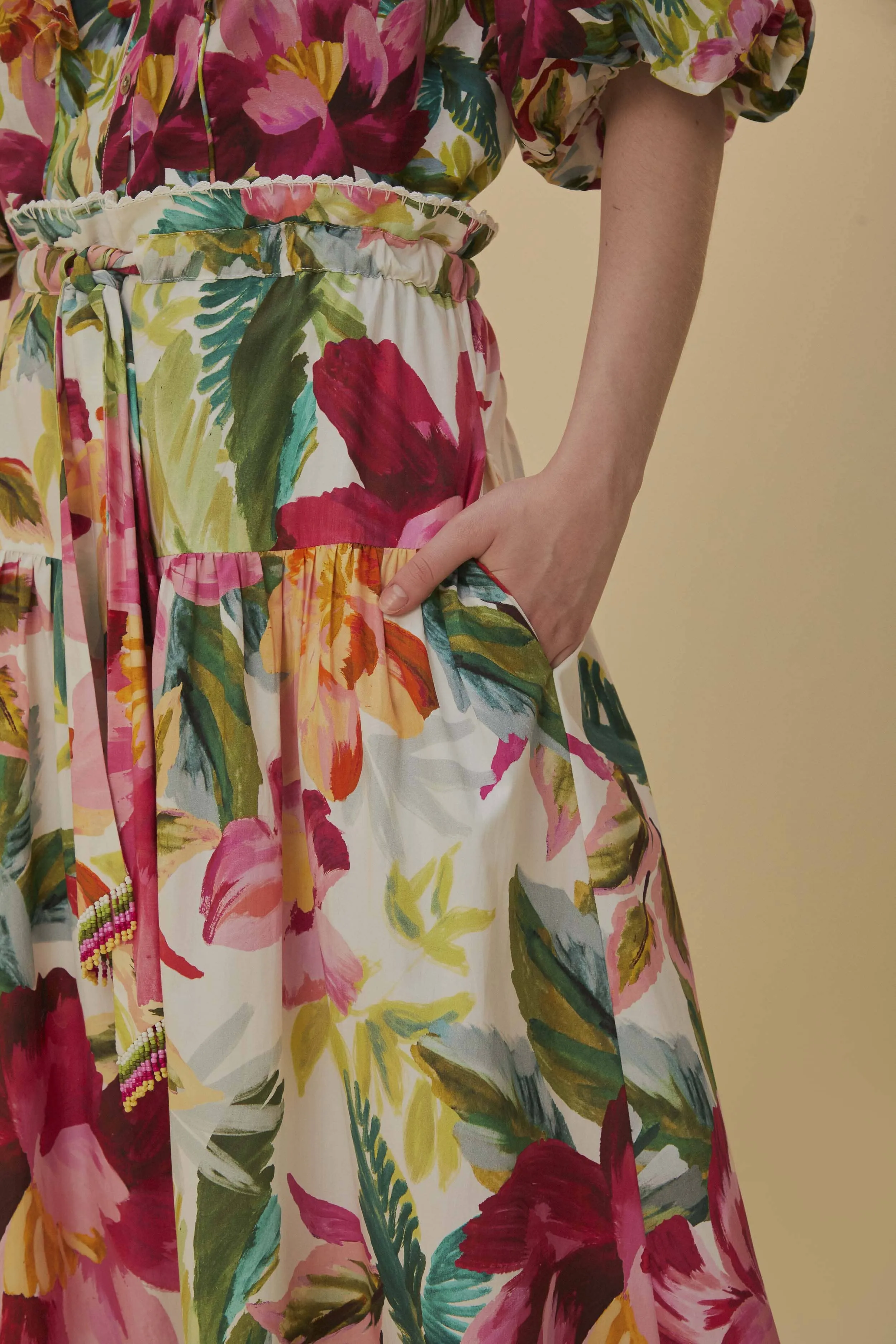 Stylish Vibe Off-White Painted Flowers Maxi Skirt