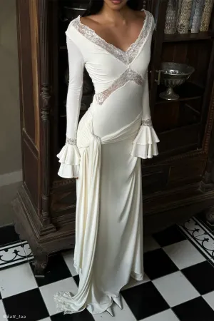 Electra Slinky Lace Maxi Dress - Ivory Breathable Feel