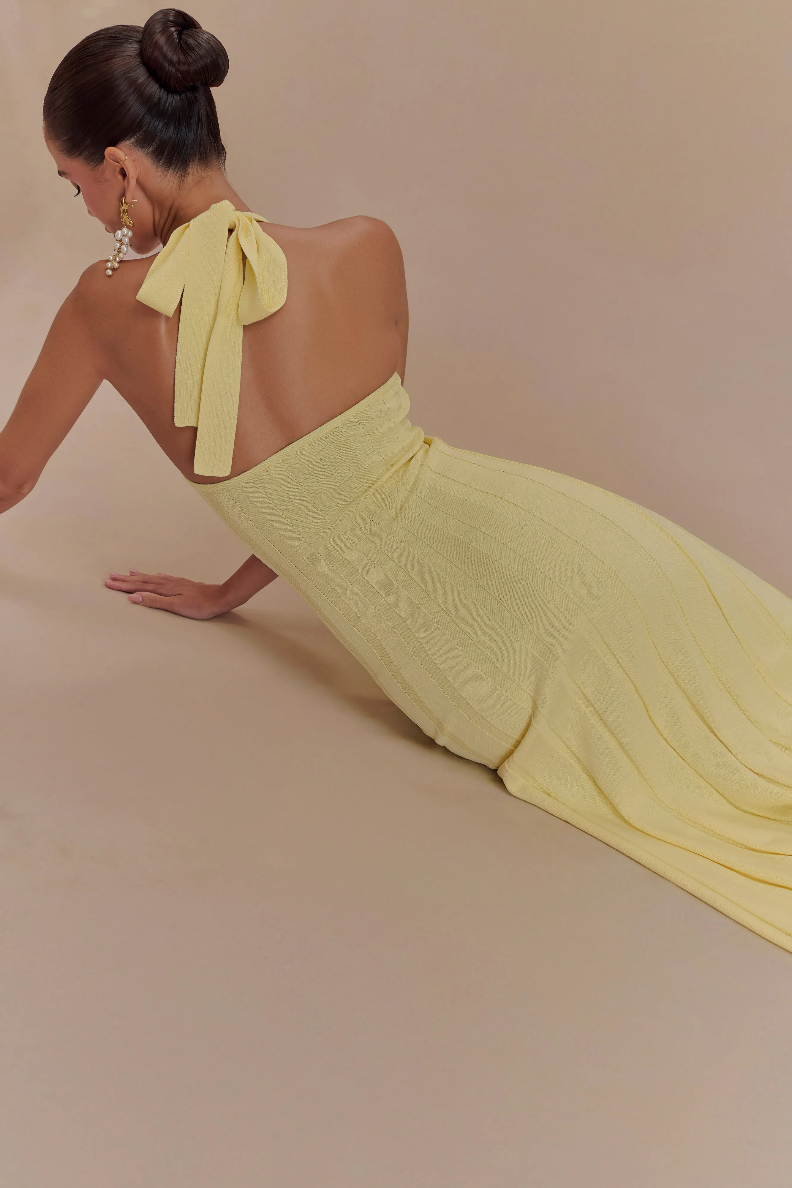 Jacqui Halter Knit Midi Dress - Lemon Gemstone-Detail