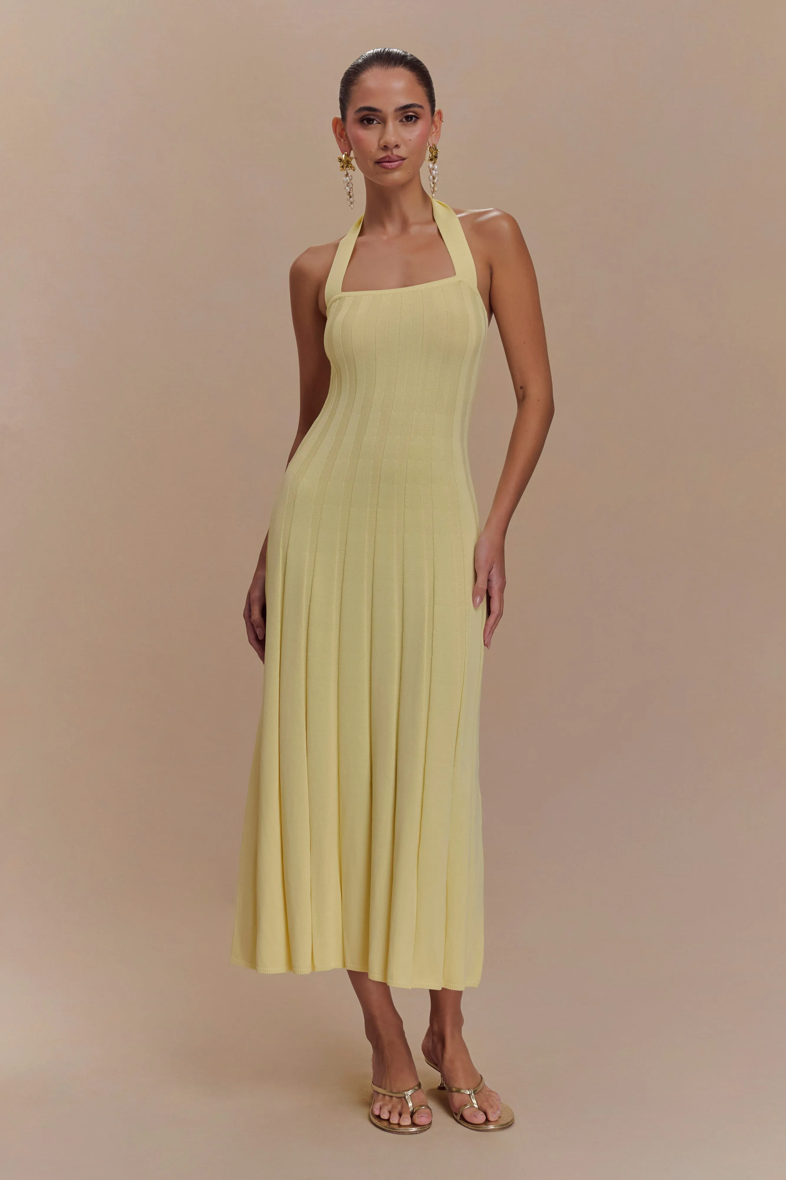 Jacqui Halter Knit Midi Dress - Lemon Travel Light Travel Vibe