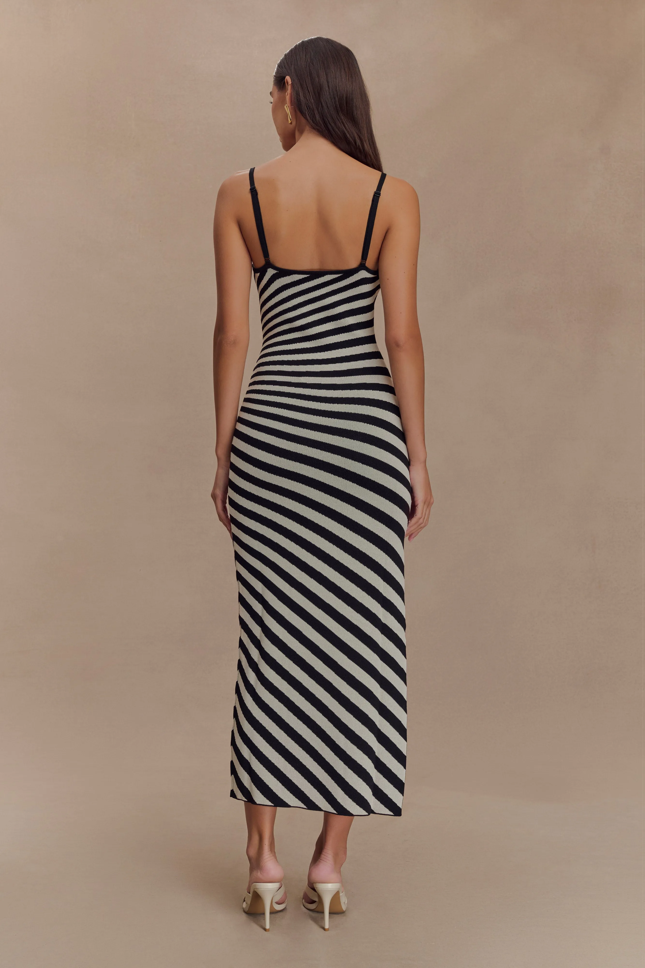 Raven Striped Knit Midi Dress - Black/White Classic Flow