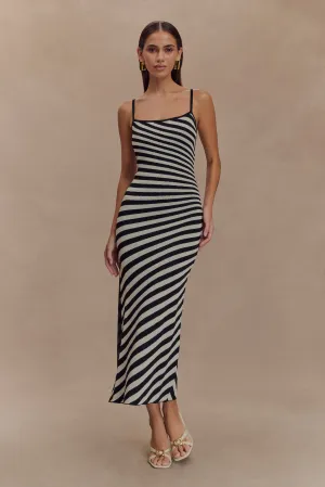Raven Striped Knit Midi Dress - Black/White High-waist Weekend Style