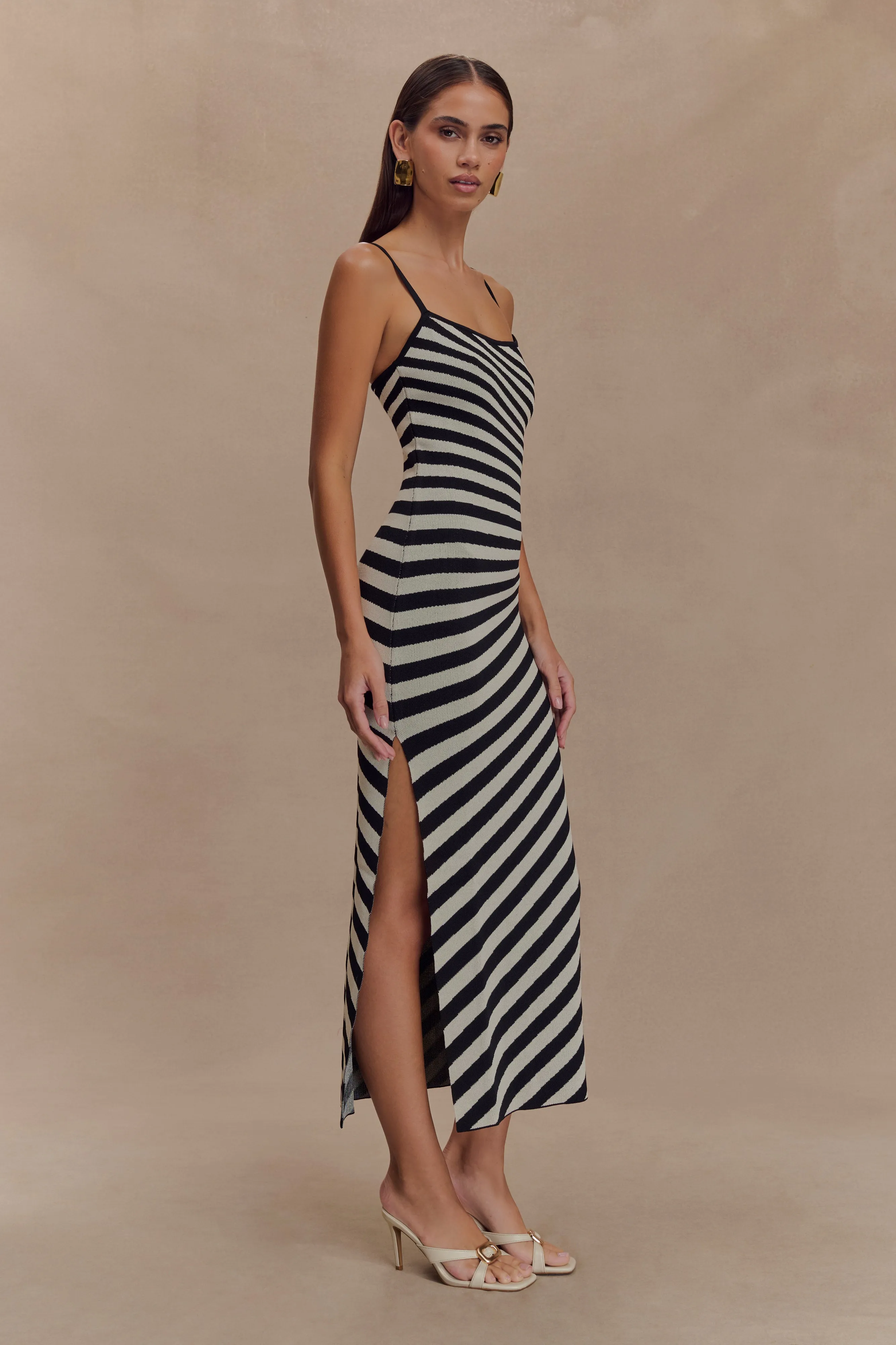 Raven Striped Knit Midi Dress - Black/White Elegant Tailoring