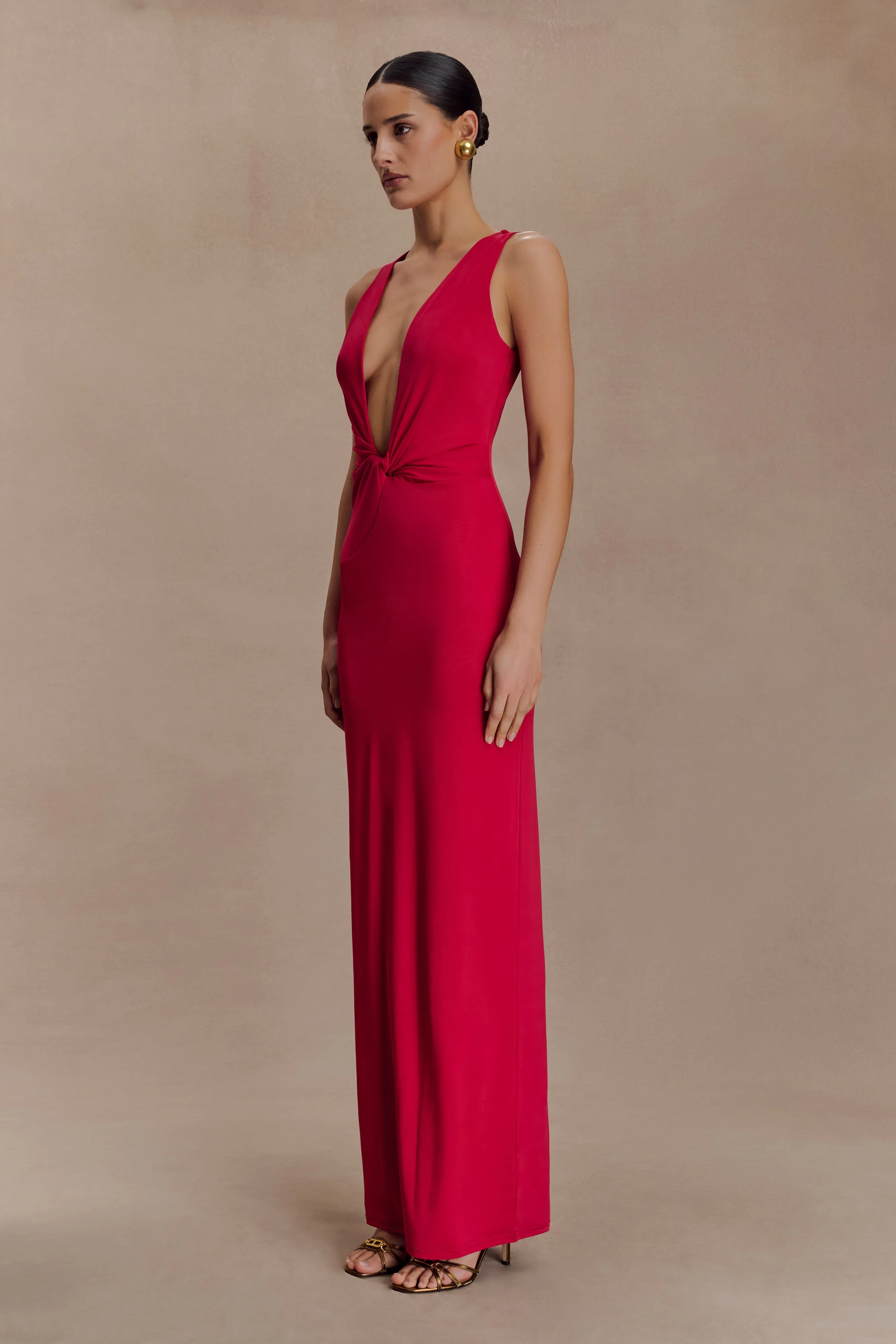 Bold colors Stella Draped Slinky Maxi Dress - Fuchsia Pink