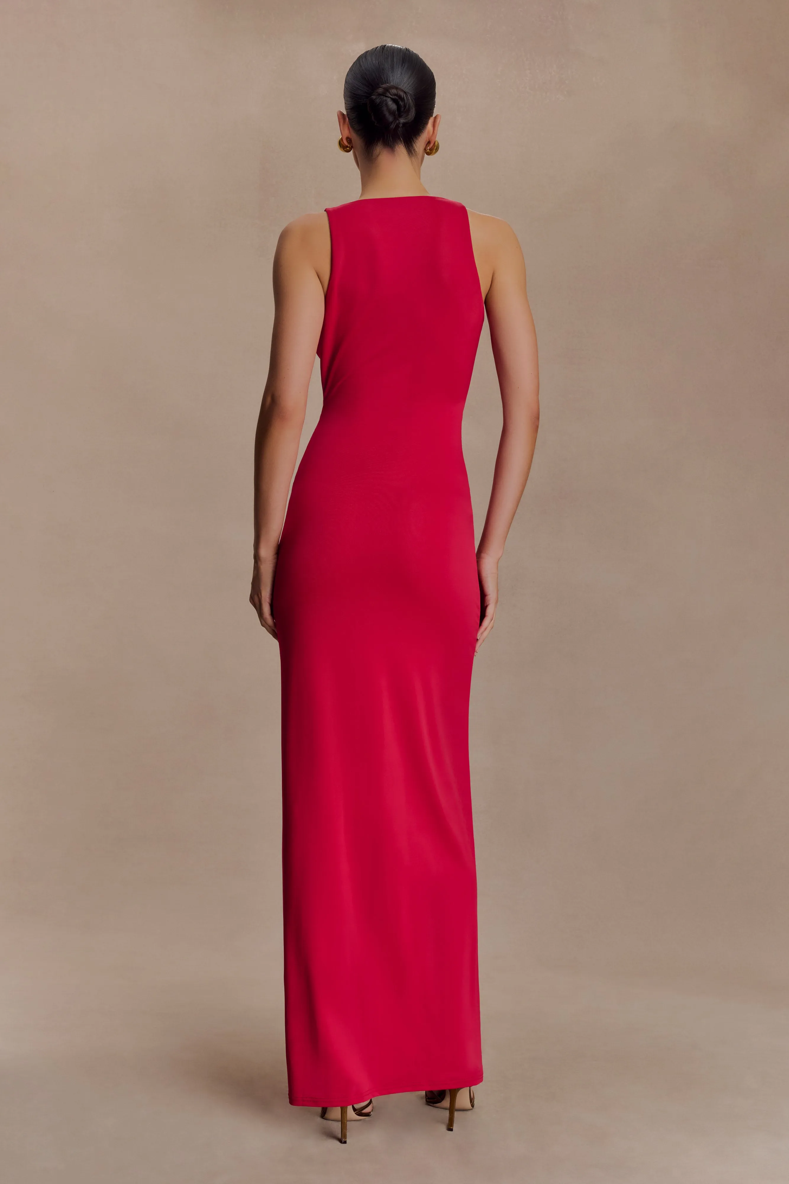 Minimalist Waist Luxe Wear Stella Draped Slinky Maxi Dress - Fuchsia Pink