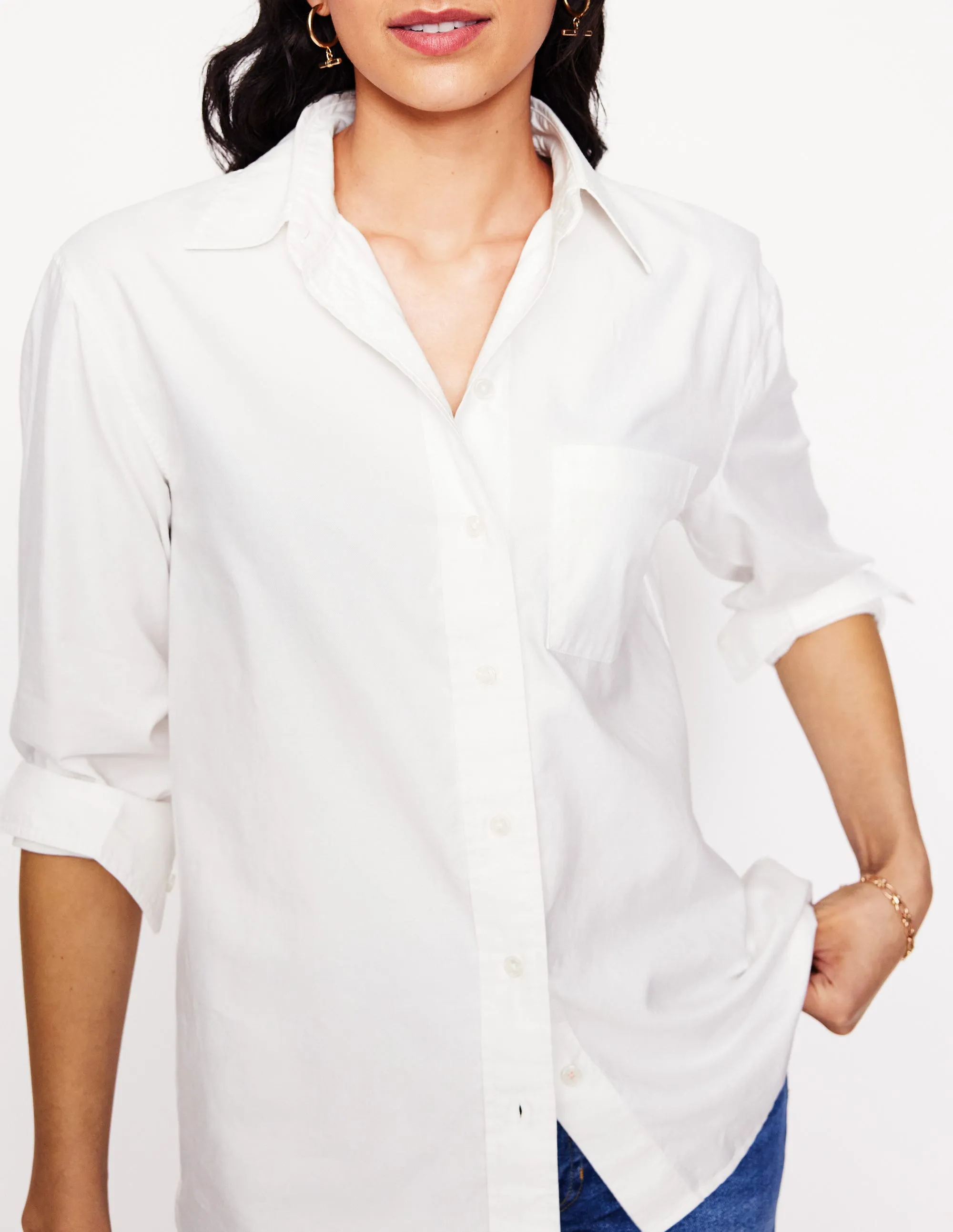 Sadie Relaxed Cotton Shirt-White Oxford Daily Style StretchReinforcedArmholes
