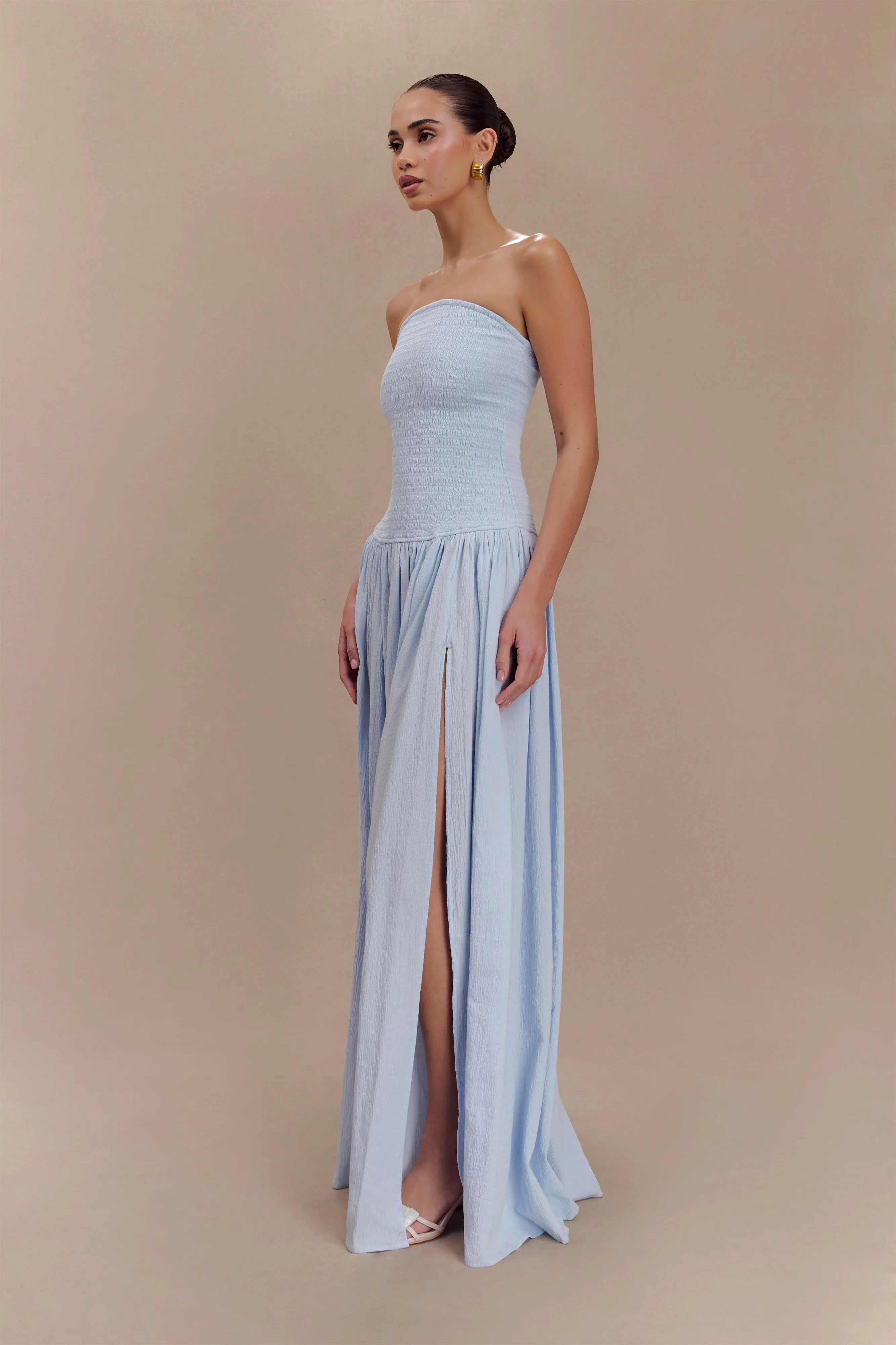 Maureen Cotton Shirring Maxi Dress - Powder Blue Trend Fit